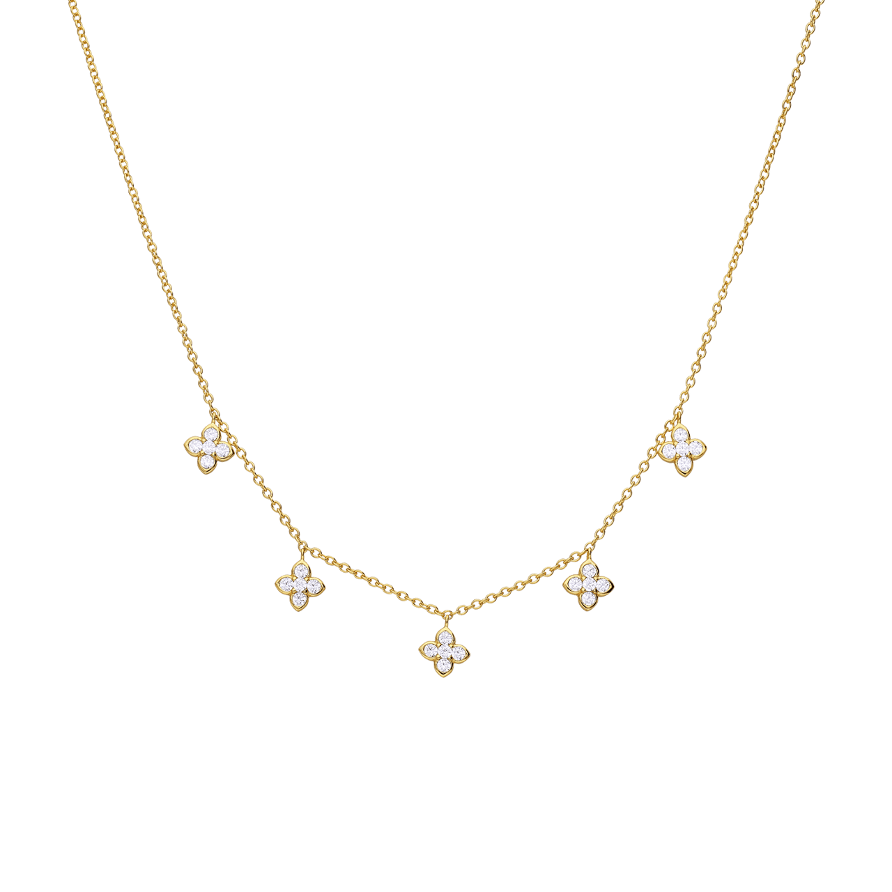 Zilveren goldplated ketting met hanger bloem met zirkonia voor dames