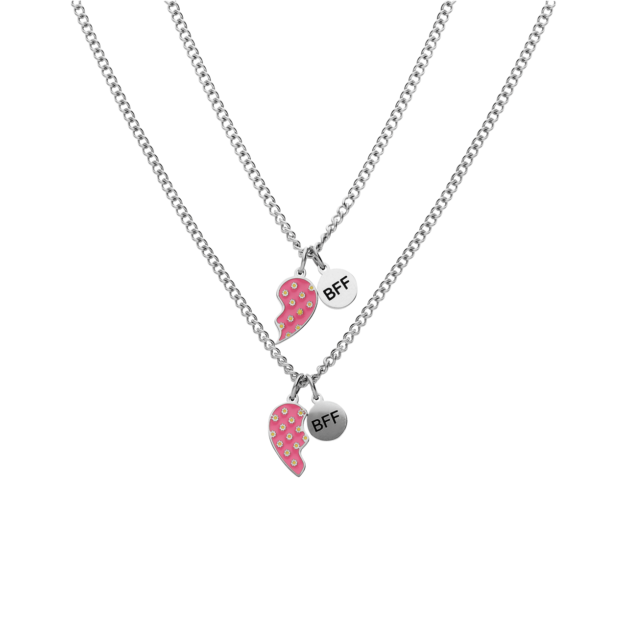 Stainless steel kettingset met breekhart roze