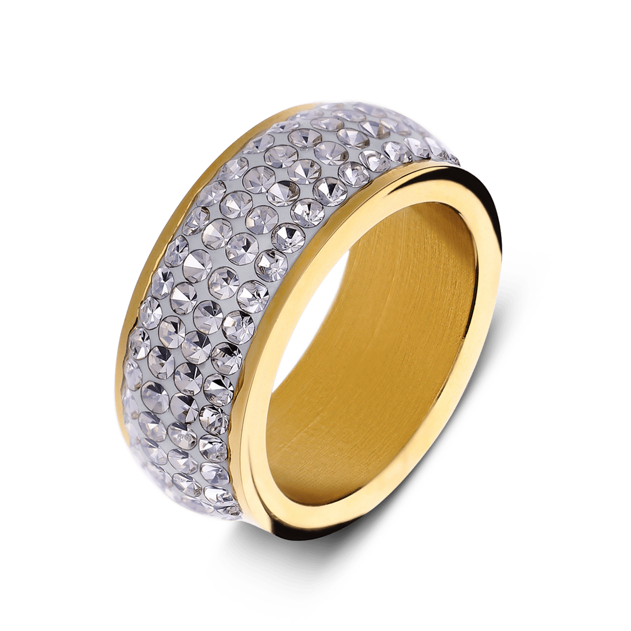 Stalen goldplated ring met kristal
