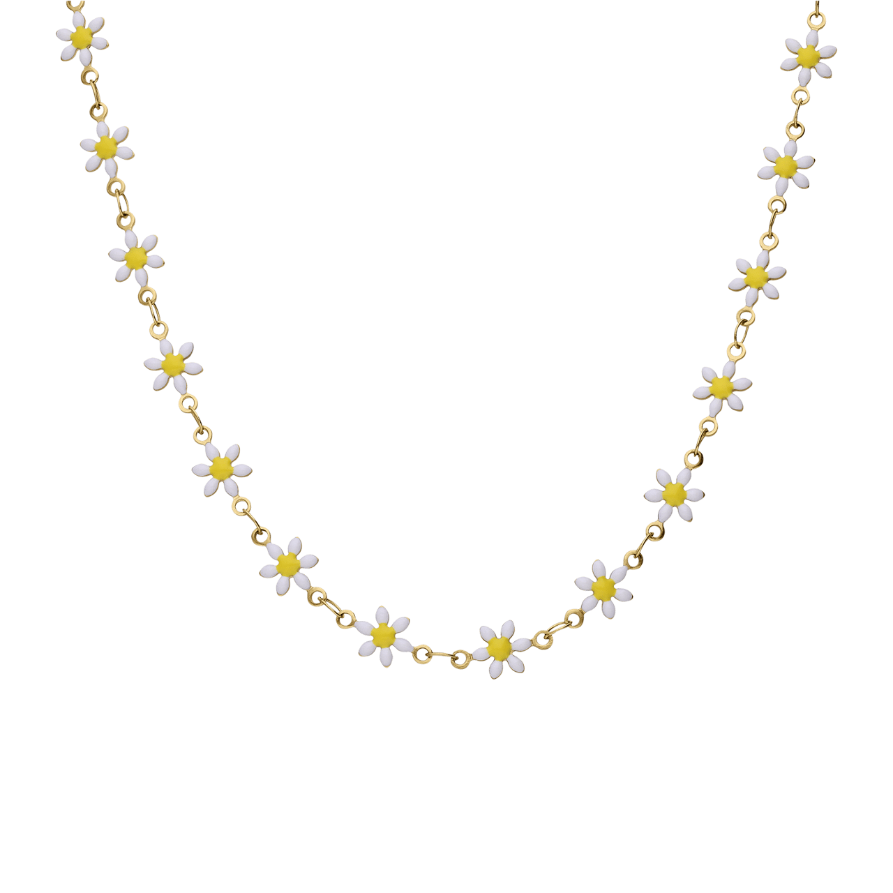 Stainless steel goudkleurige kinderketting met wit madeliefjes