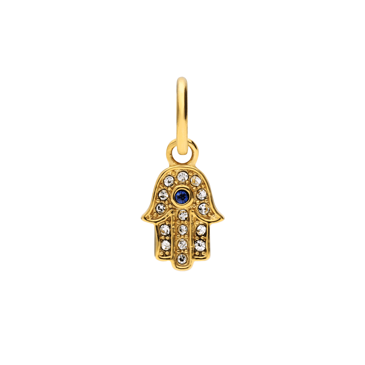 Stalen goldplated hanger hand van Fatima met zirkonia