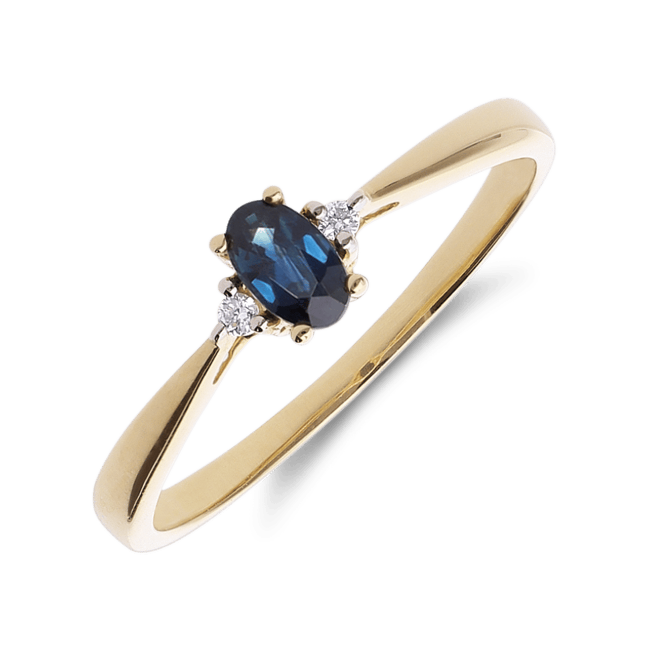 14 karaat geelgouden ring met saffier en diamant 0,024ct
