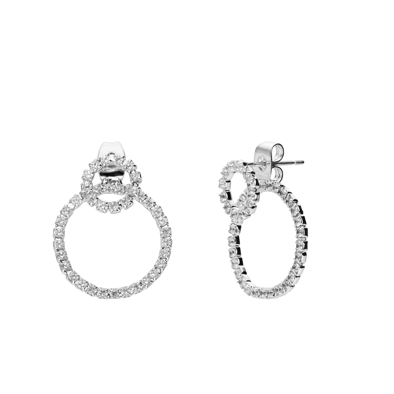 Zilverkleurige bijoux oorknop met strass