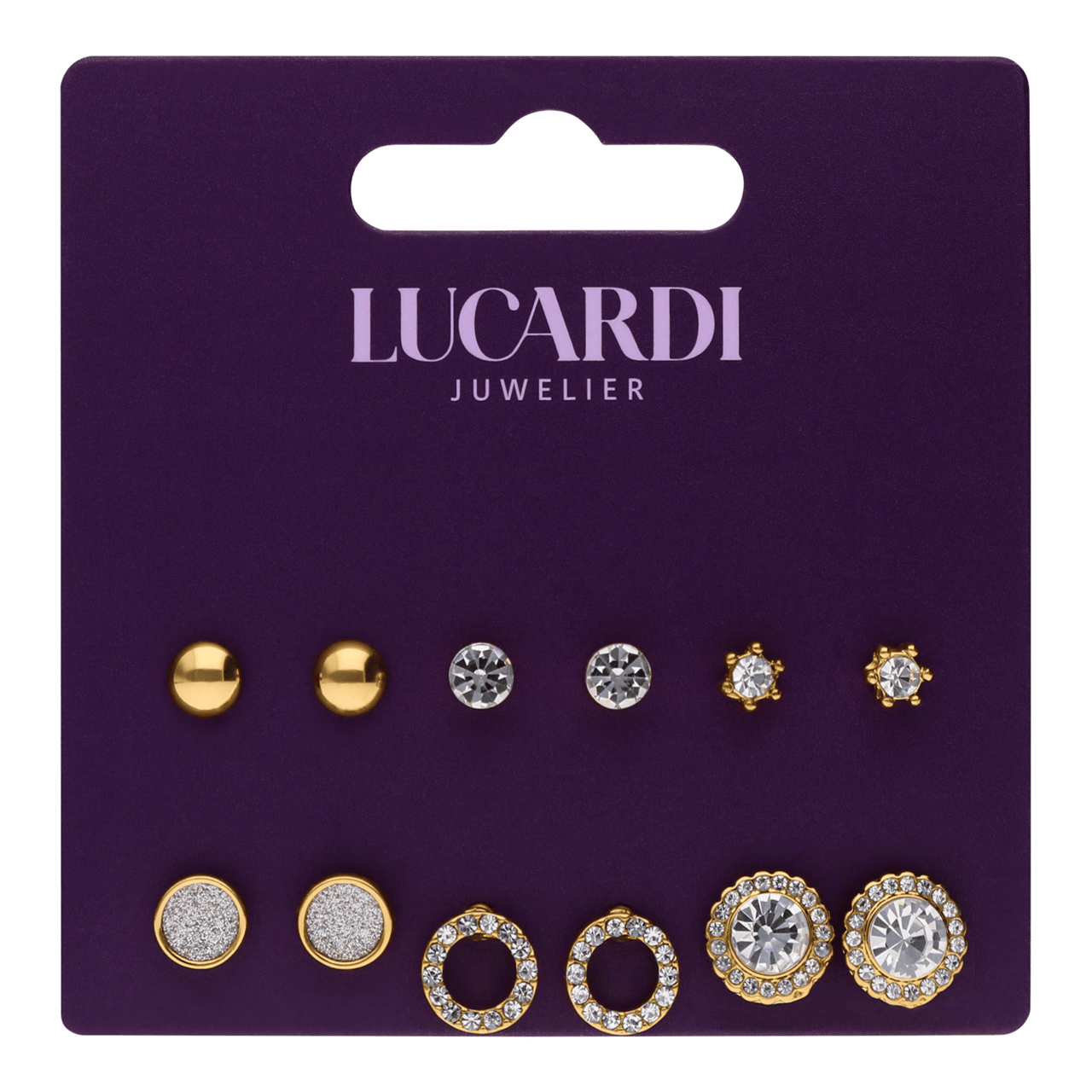 Goudkleurige bijoux oorknoppen set met strass