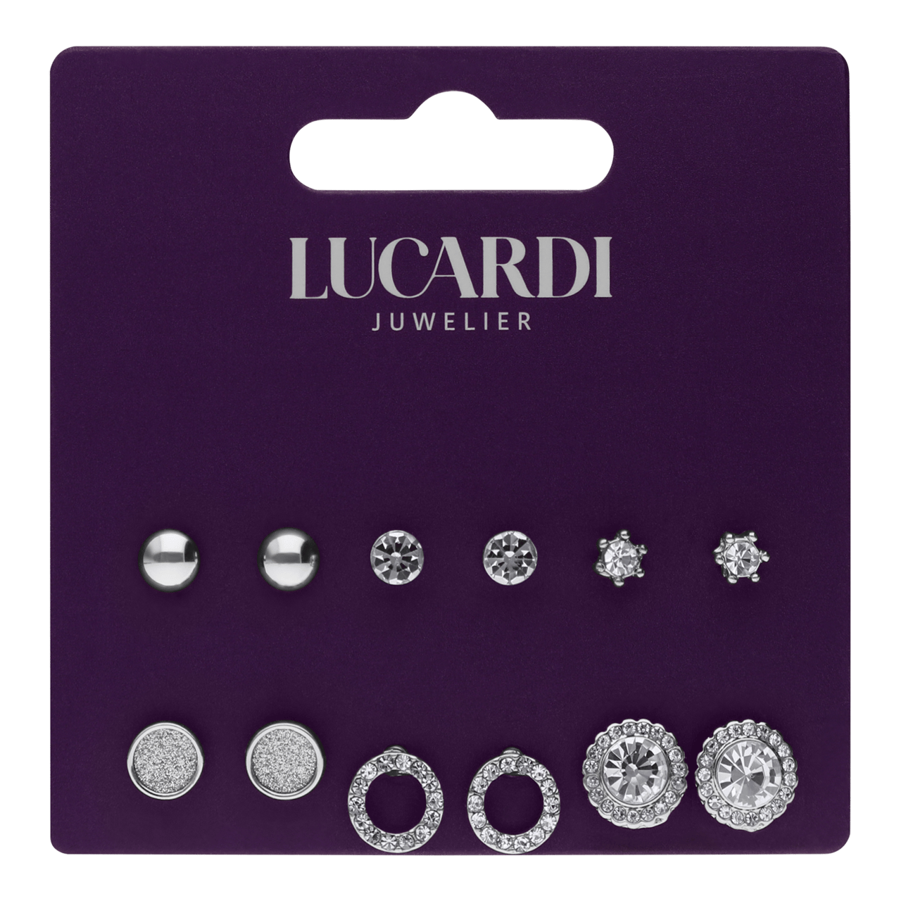 Zilverkleurige bijoux oorknoppen set met strass