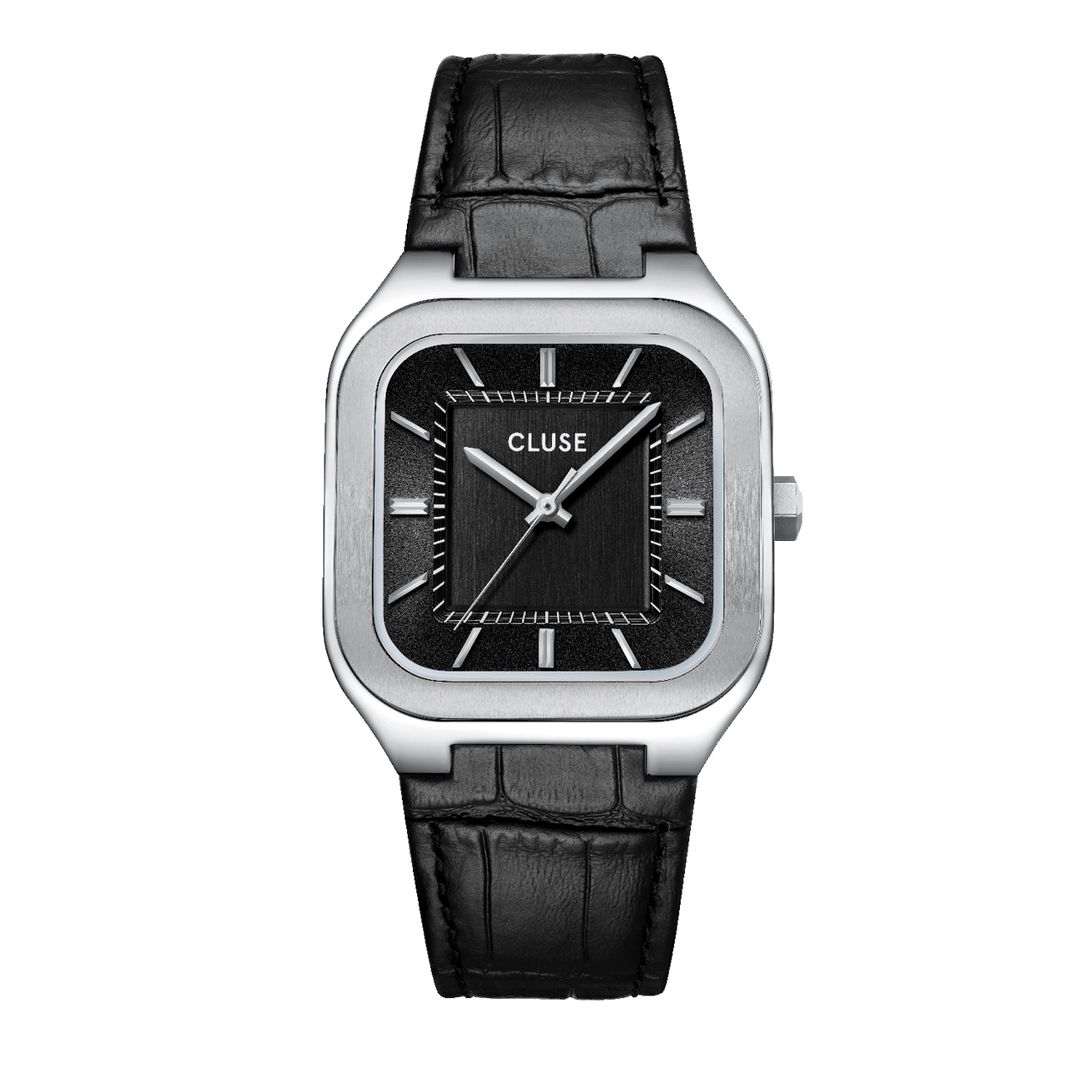 CLUSE – Quadrus Uhr aus silberfarbenem Leder