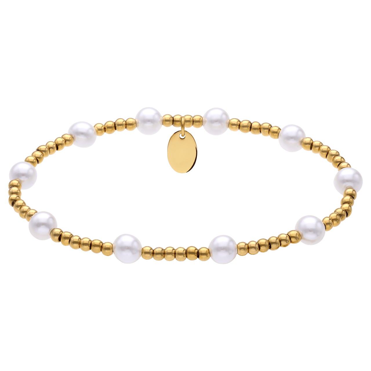 Stainless steel goldplated kralenarmband met parel voor dames