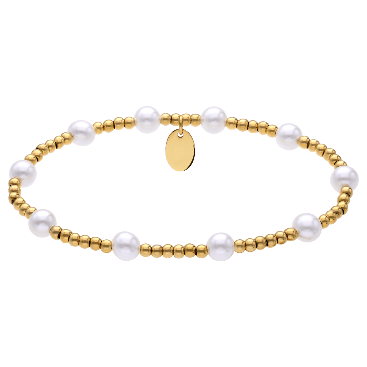 Stalen goldplated kralenarmband met parel voor dames