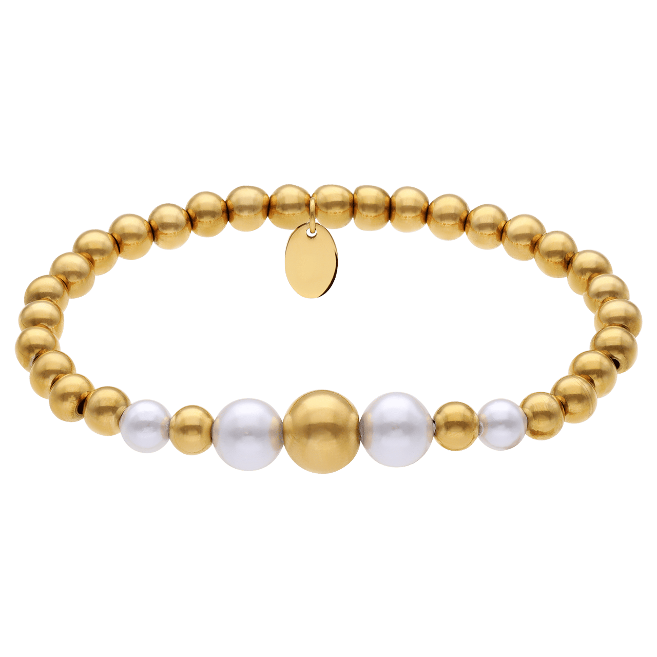 Stainless steel goldplated kralenarmband met parel voor dames