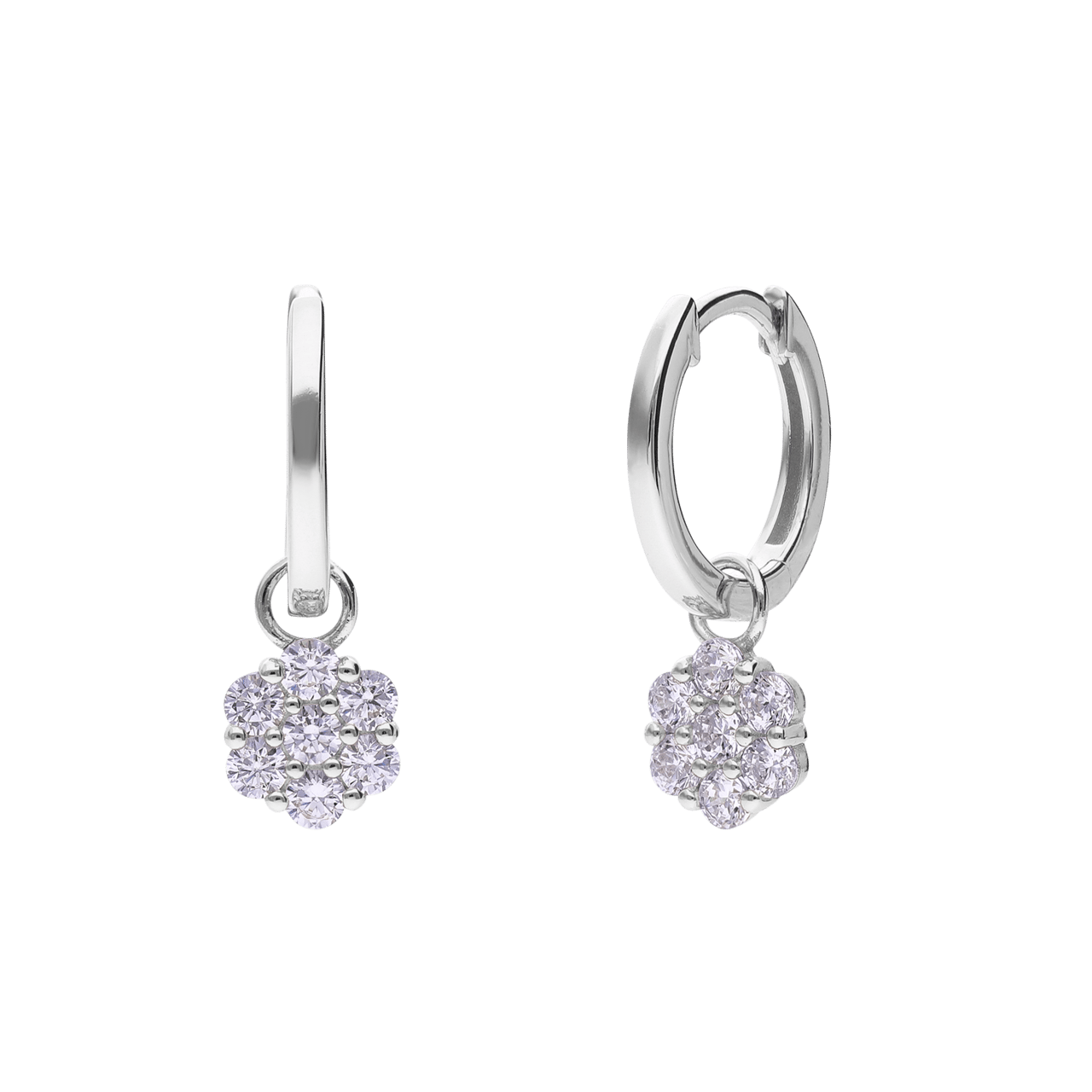 Zilveren oorringen bloem met zirkonia voor dames