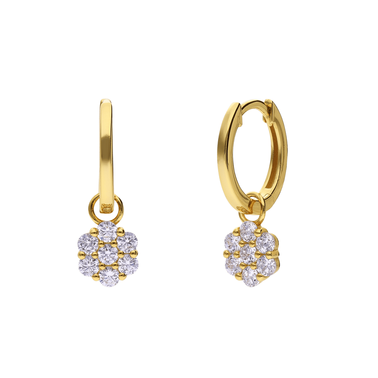Zilveren goldplated oorringhangers met zirkonia voor dames