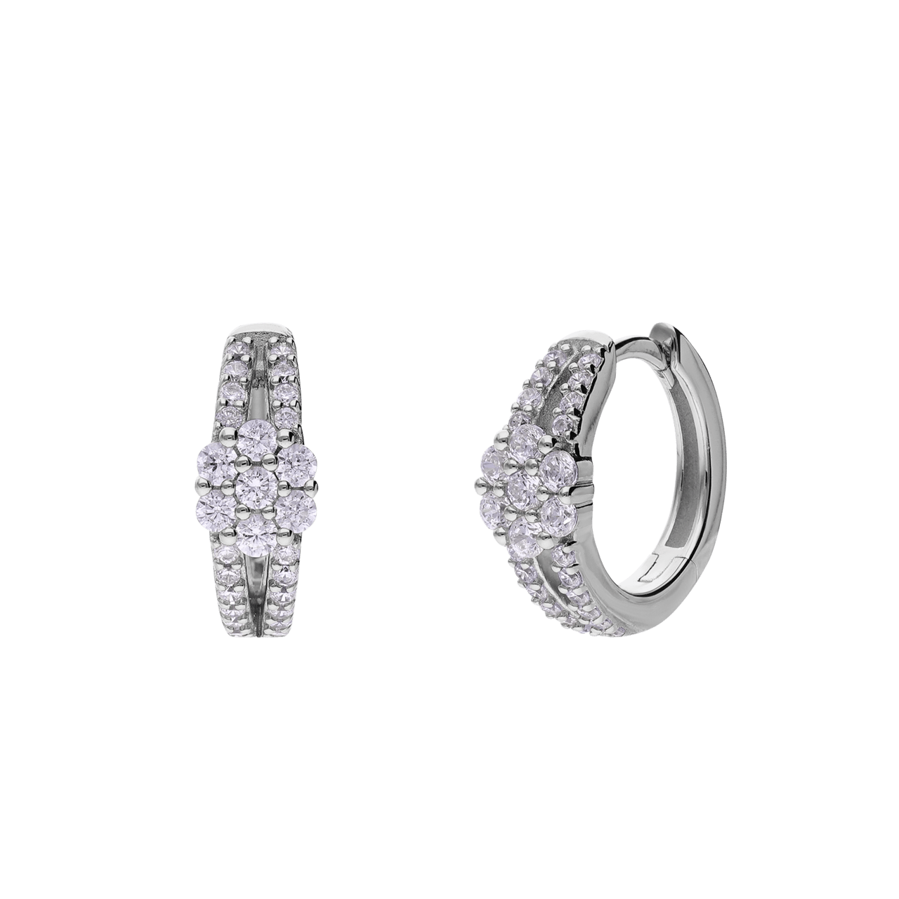 Zilveren oorringen bloem met zirkonia voor dames