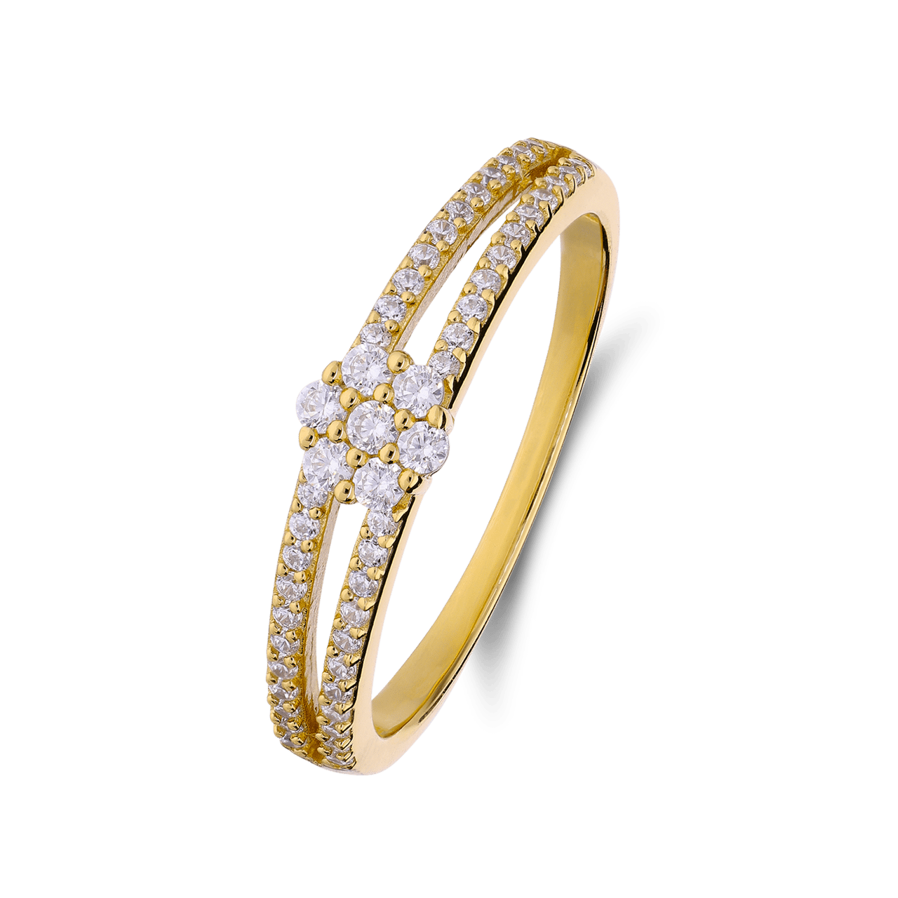 Zilveren goldplated ring bloem met zirkonia voor dames