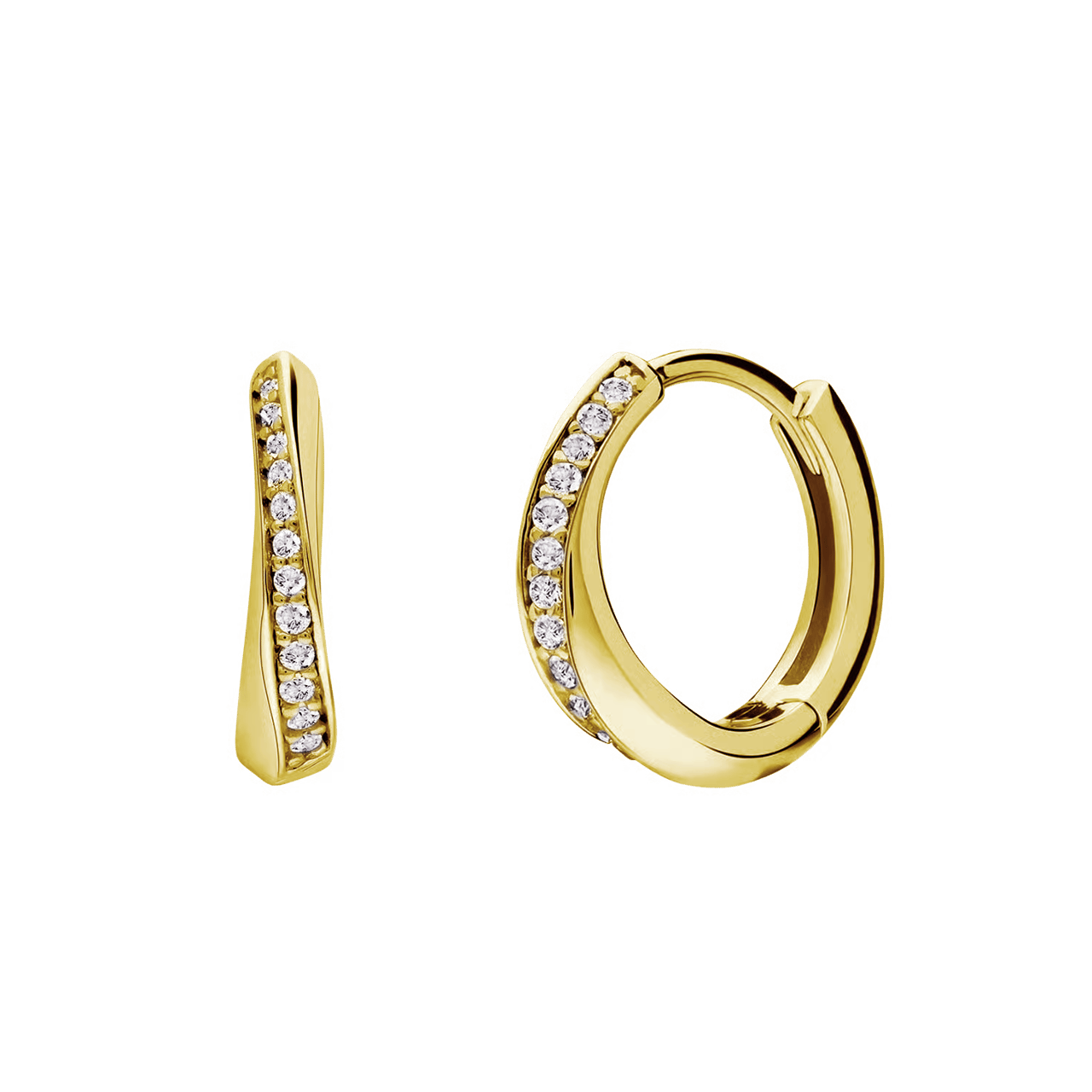 Zilveren goldplated oorringen gedraaid met zirkonia voor dames