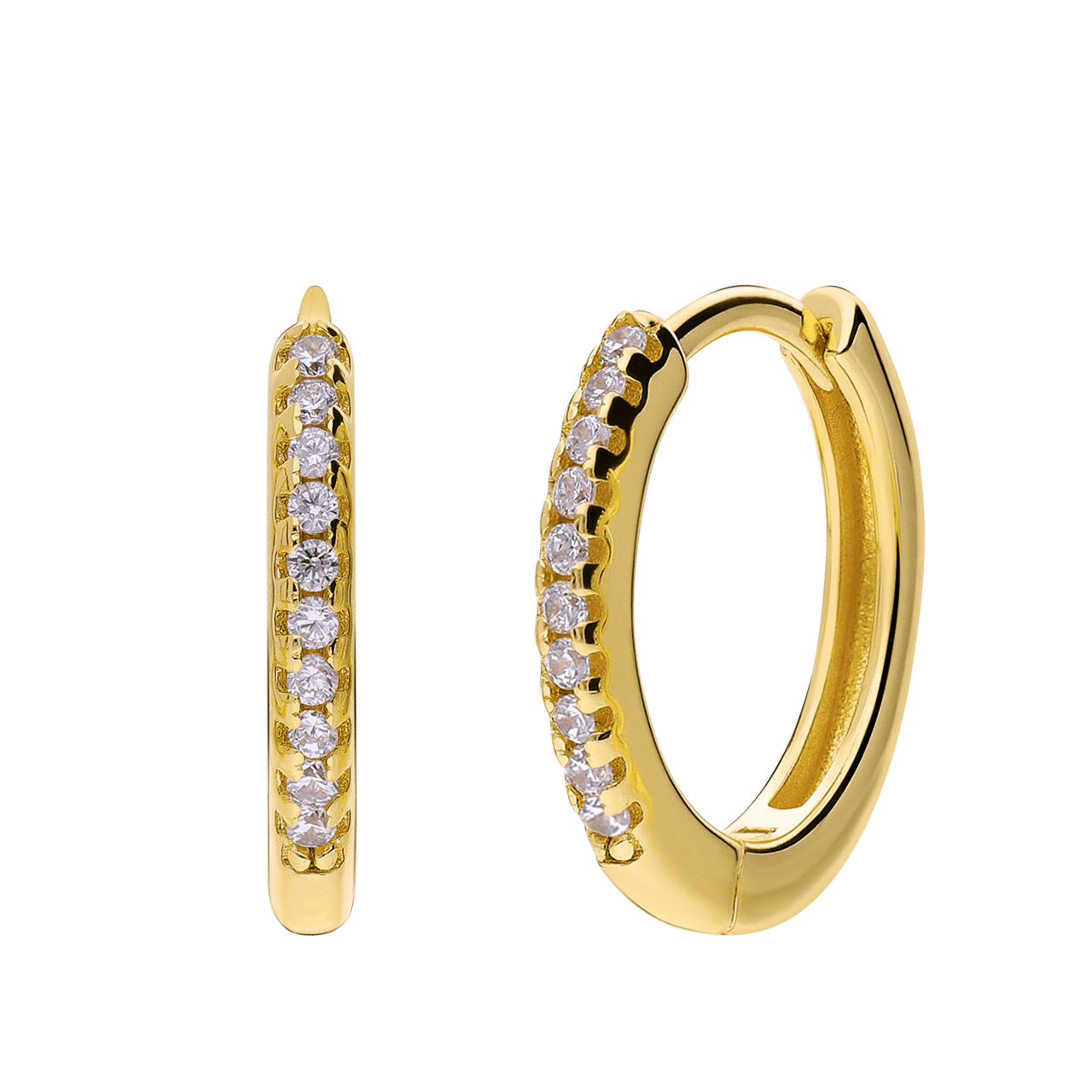 Silberne, goldbeschichtete Ohrringe mit Zirkonia, 15 mm
