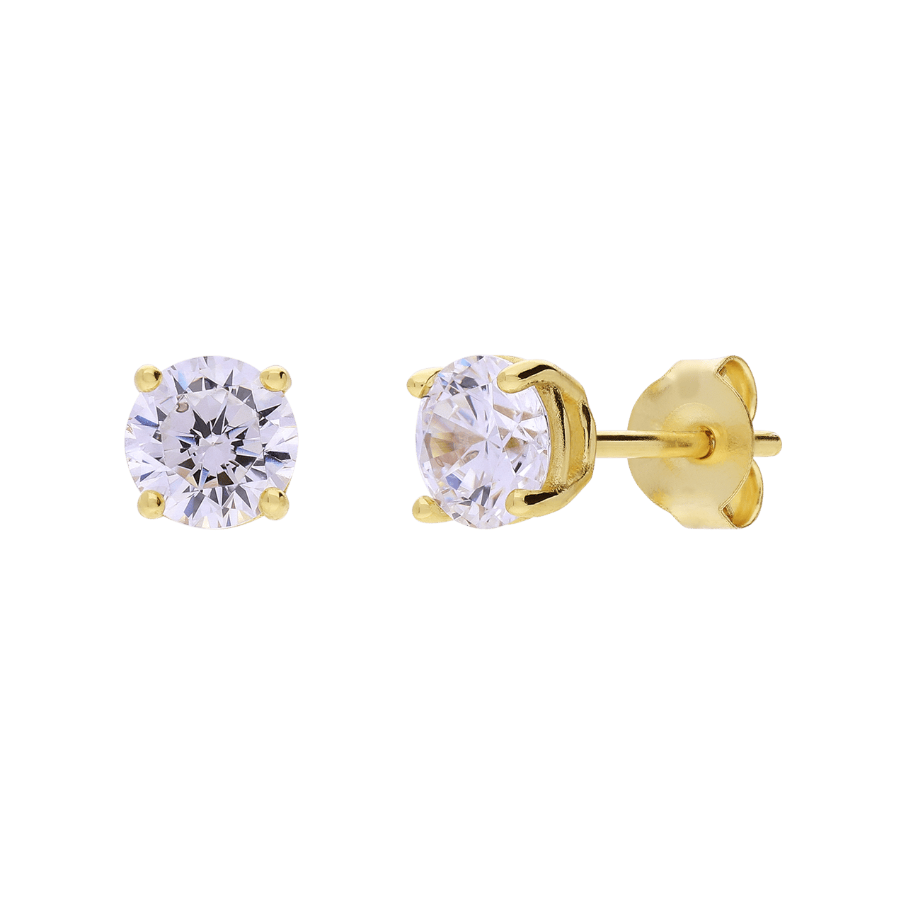 Silberne, goldbeschichtete Ohrstecker mit 4 mm Zirkonia