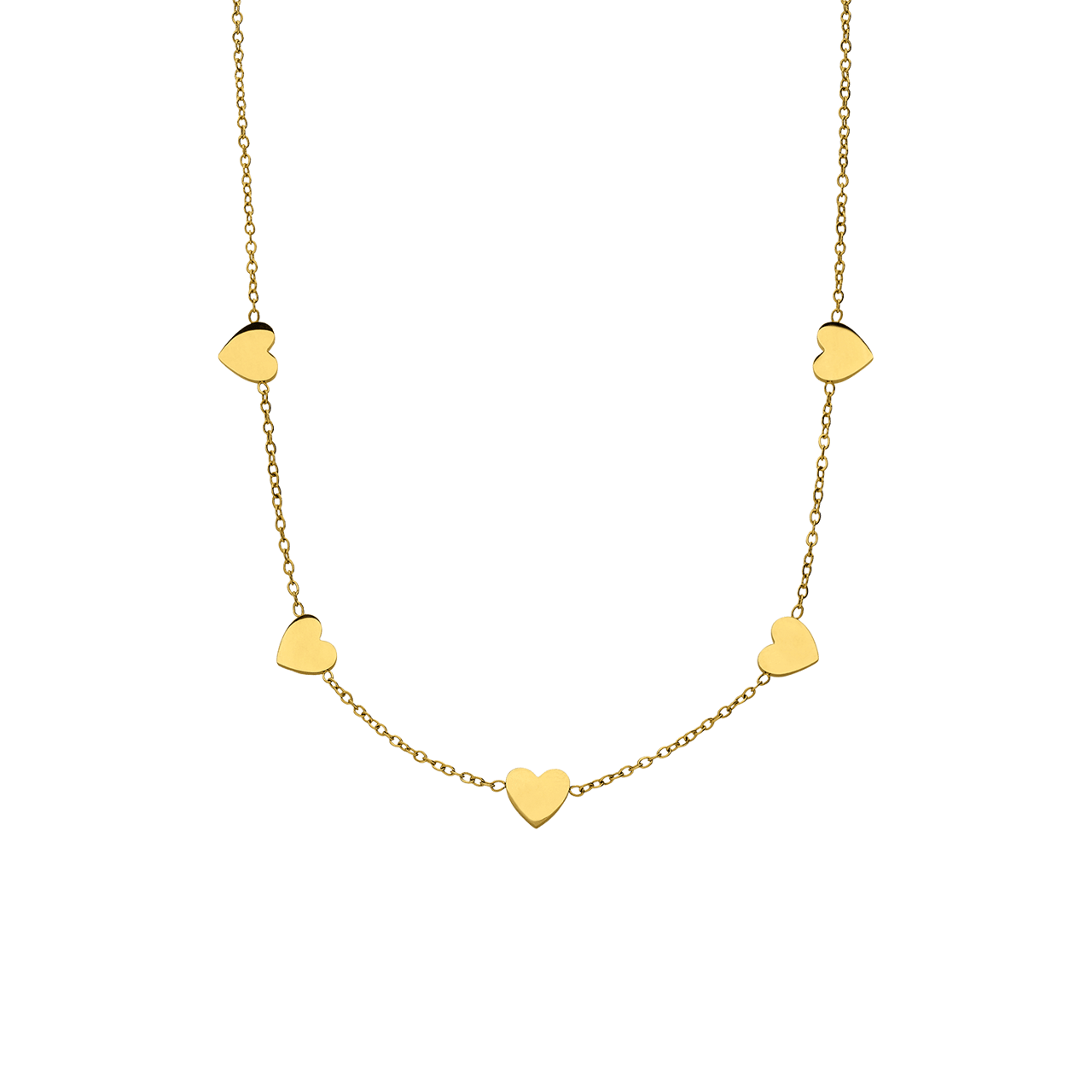 Stahlkette mit goldener Vergoldung und Herzanhängern
