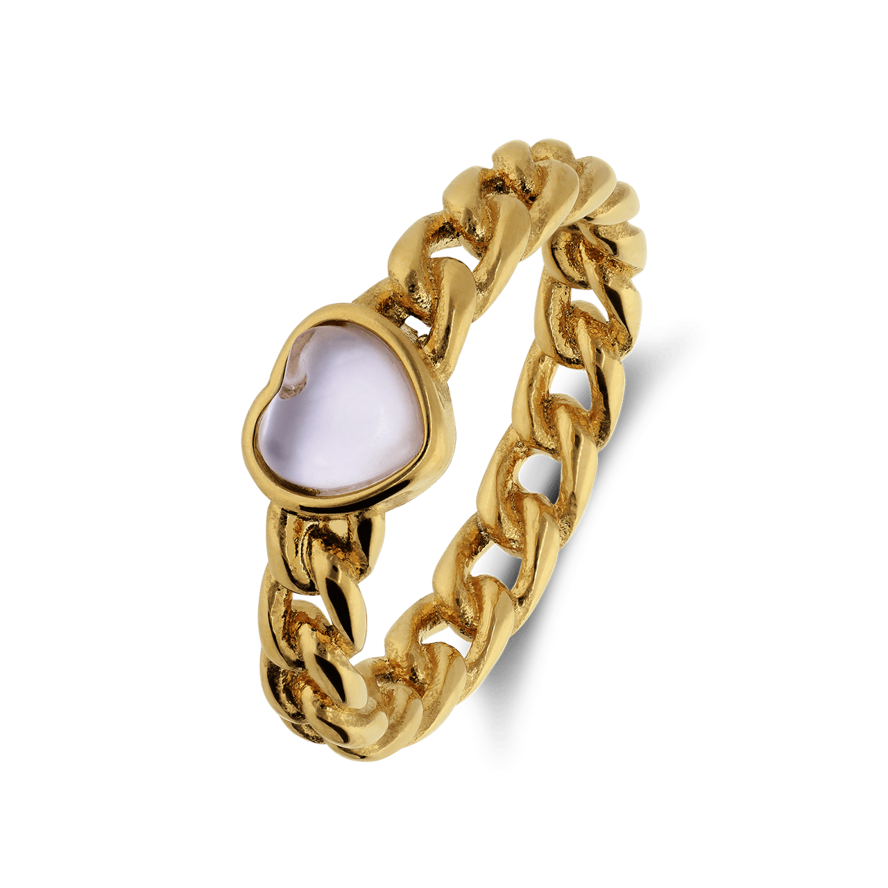 Stainless steel goldplated ring hart met kristal voor dames