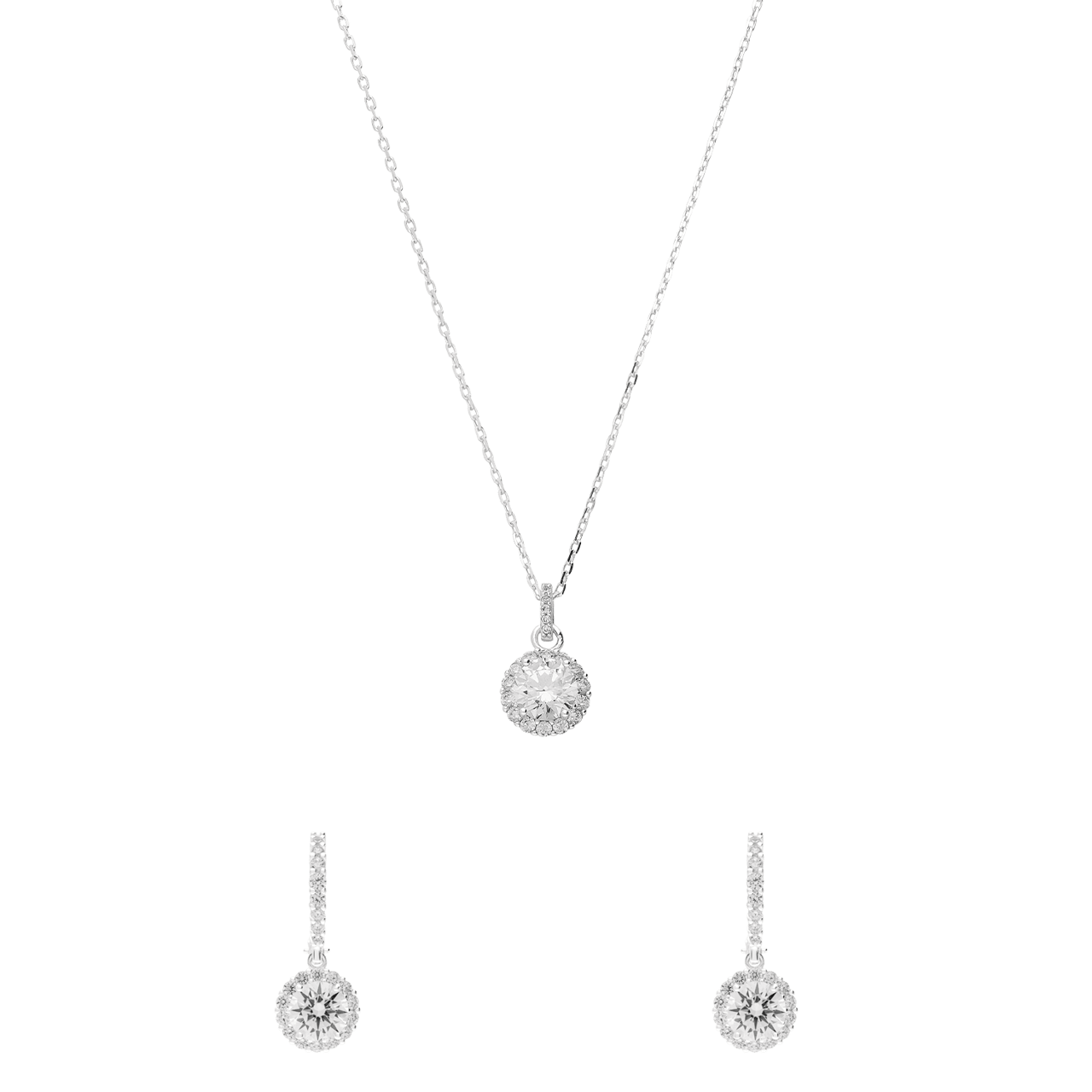 Silbernes Schmuckset mit Halskette und Anhänger sowie passenden Ohrringen mit Zirkonia für Damen