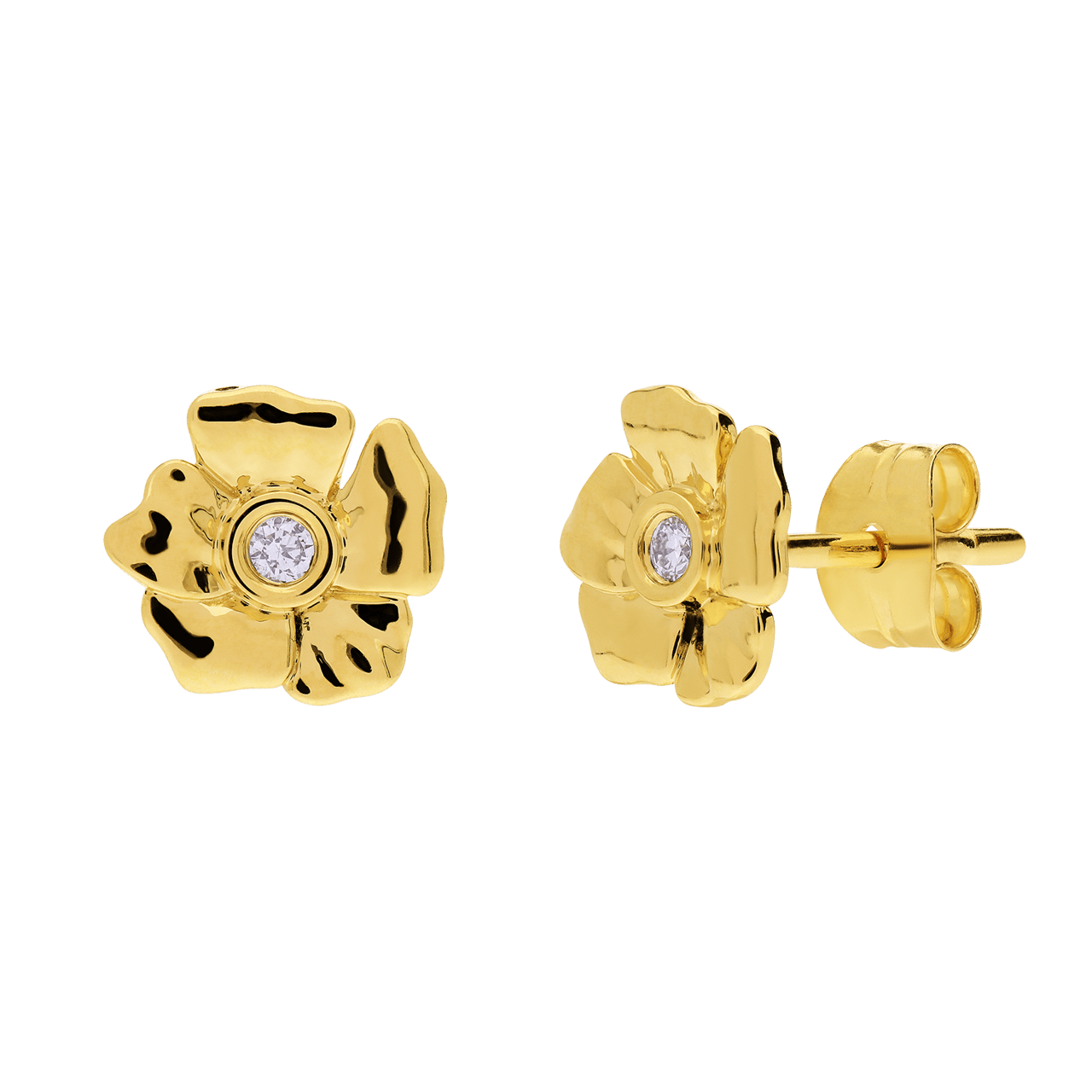 14 karaat geelgouden oorknoppen met diamanten 0.01ct voor dames