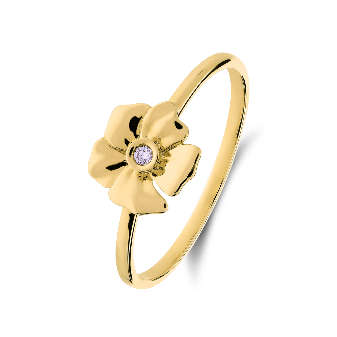 14 Karat Gelbgoldring mit 0,01 ct Diamant für Damen