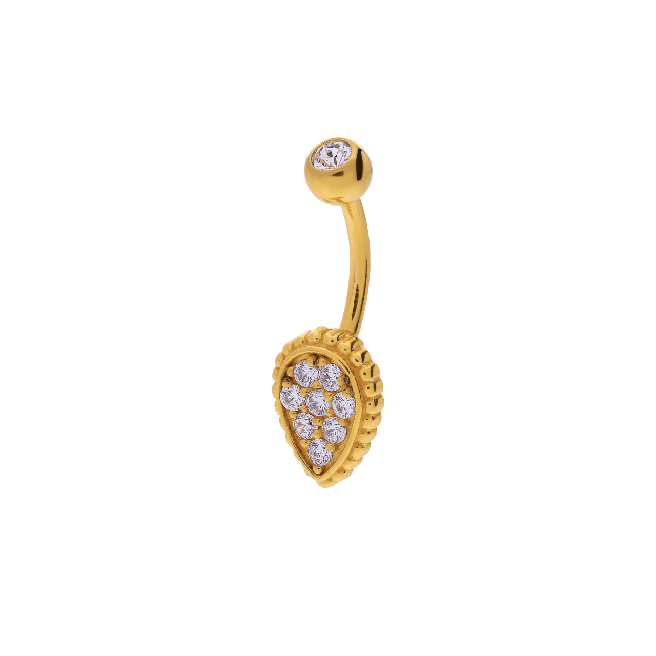 Stahlbauchpiercing mit Goldbeschichtung und Zirkonia