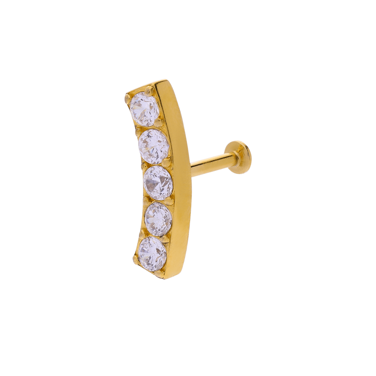 Stalen goldplated helixpiercing met kristal