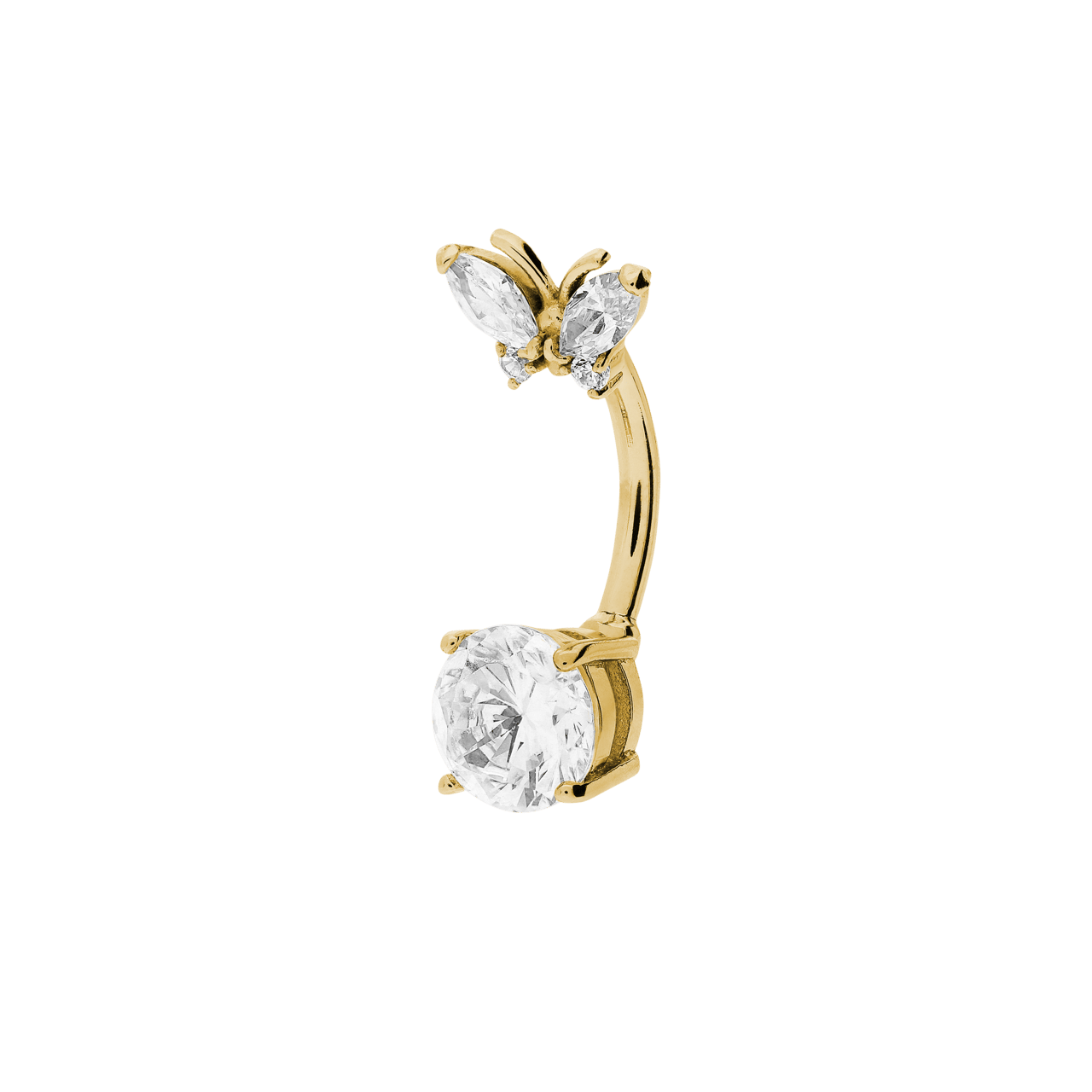 Stalen goldplated navelpiercing met zirkonia
