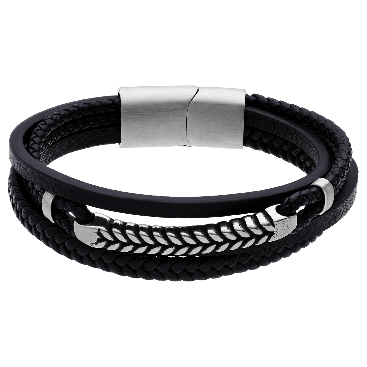 Edelstahl Herrenarmband geflochtenes schwarzes Leder