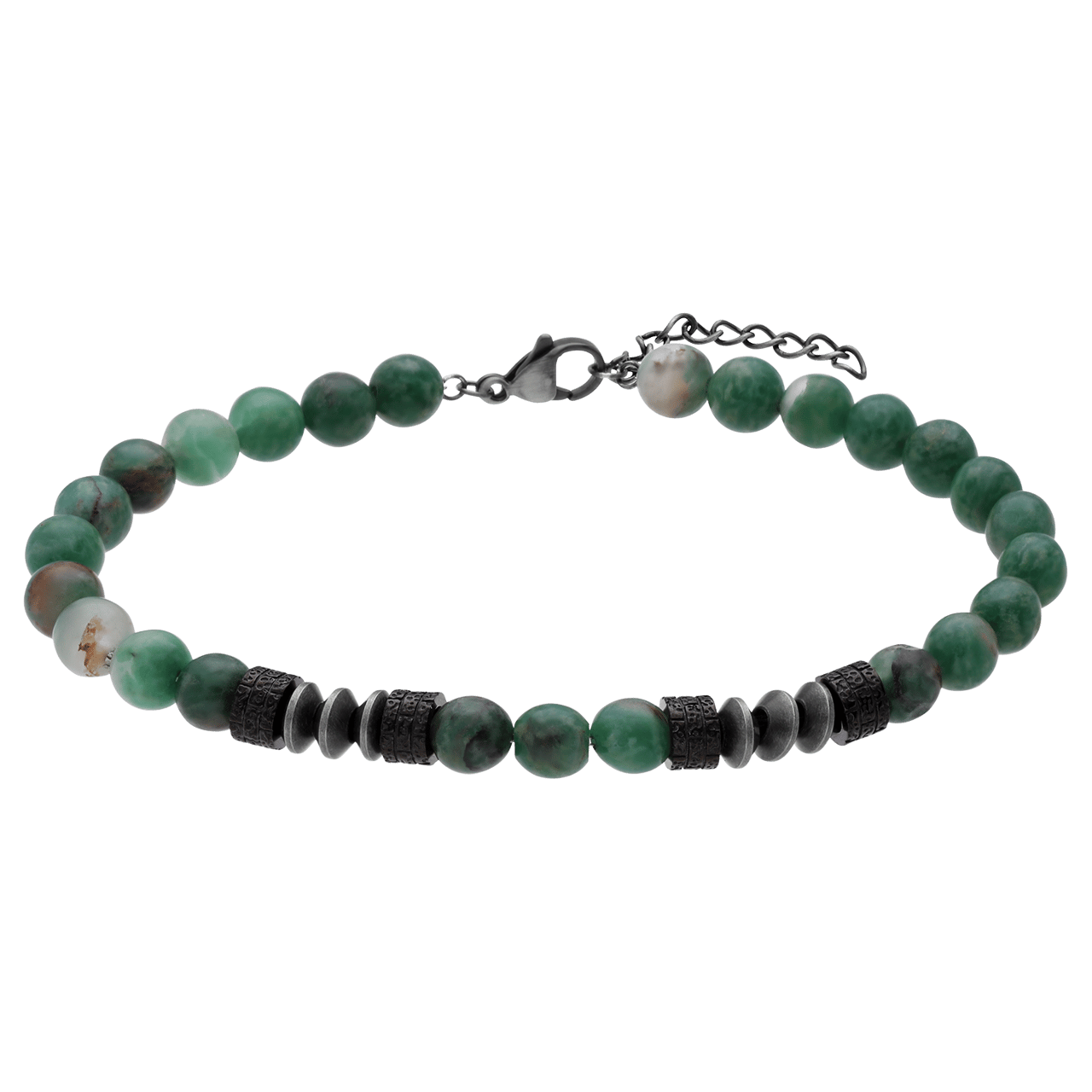 Stainless steel herenkralenarmband groene jade