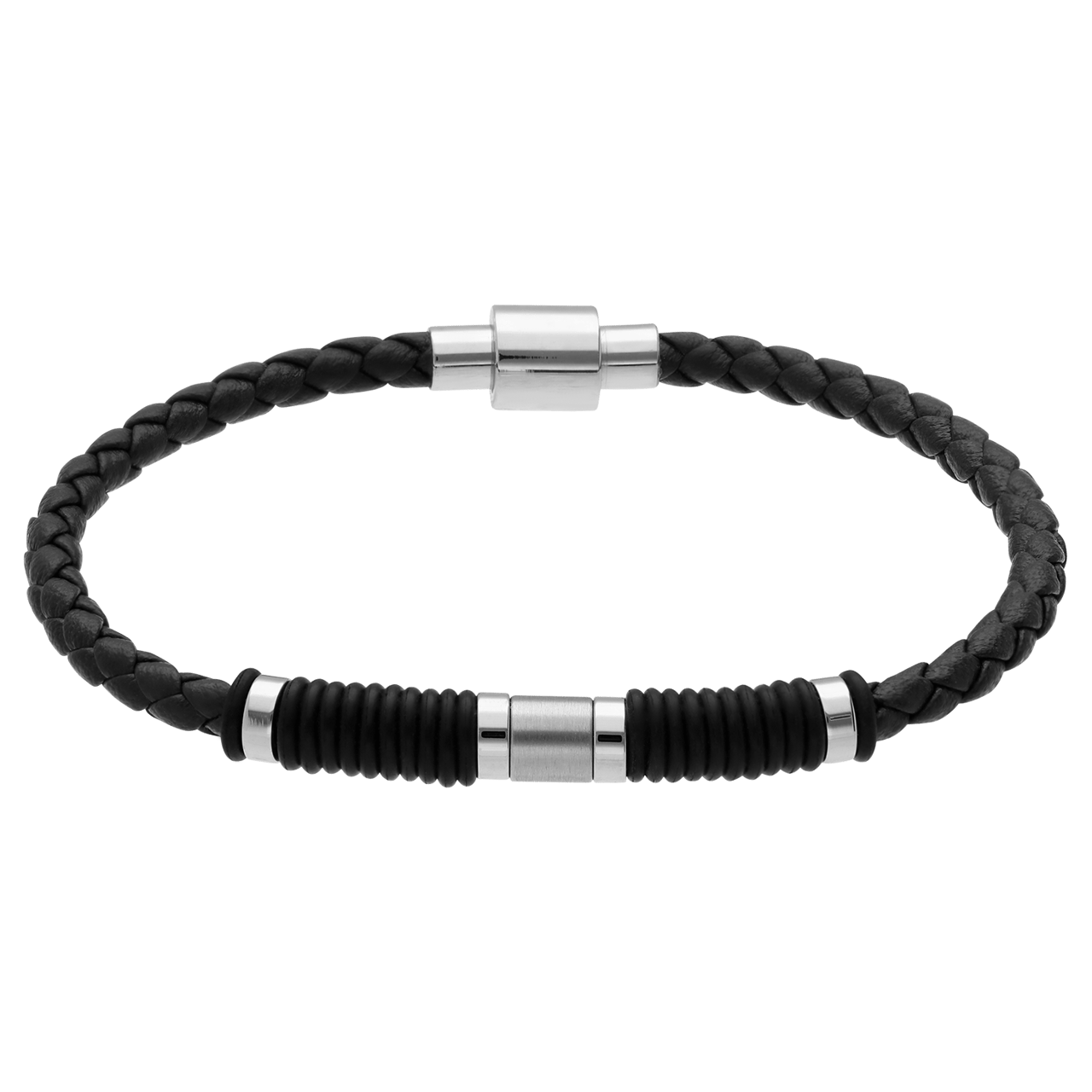 Edelstahl Herrenarmband aus geflochtenem schwarzem Leder