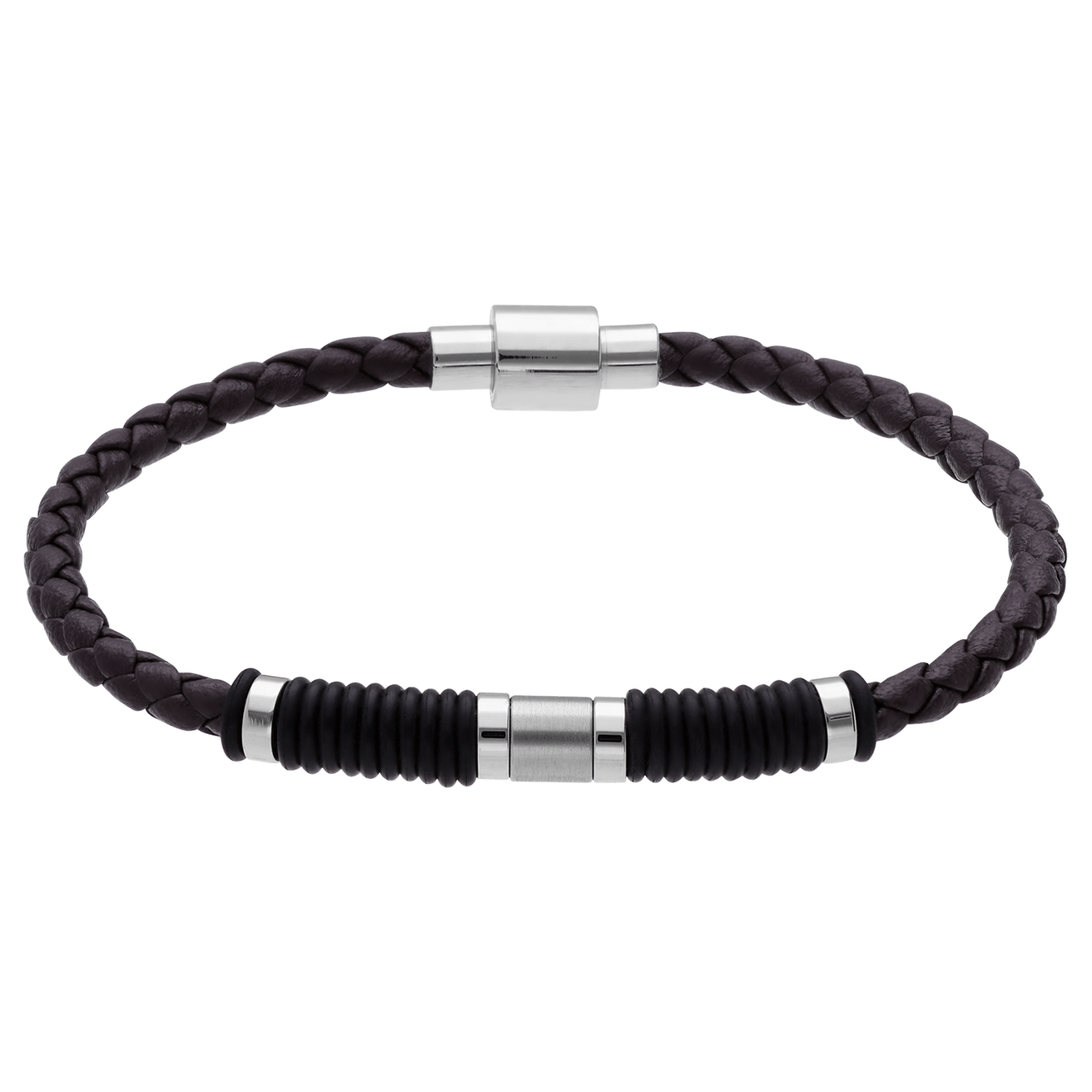 Stainless steel herenarmband leer gevlochten zwart