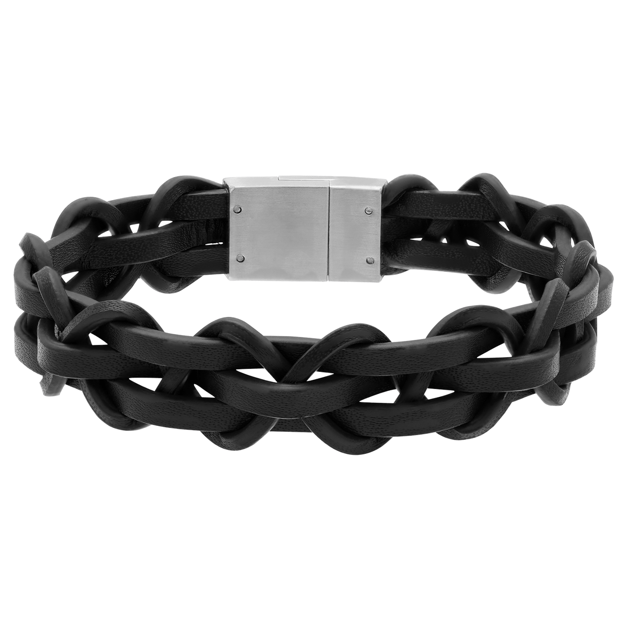 Edelstahl Herrenarmband geflochtenes schwarzes Leder