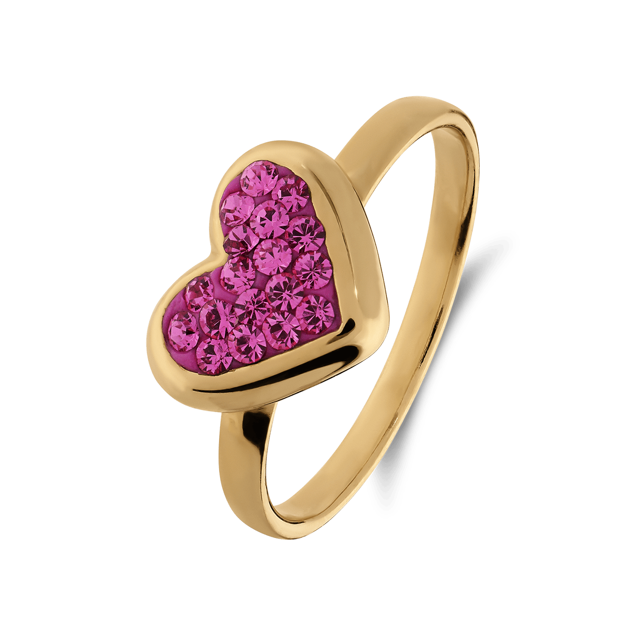 Zilveren goldplated kinderring met roze kristal