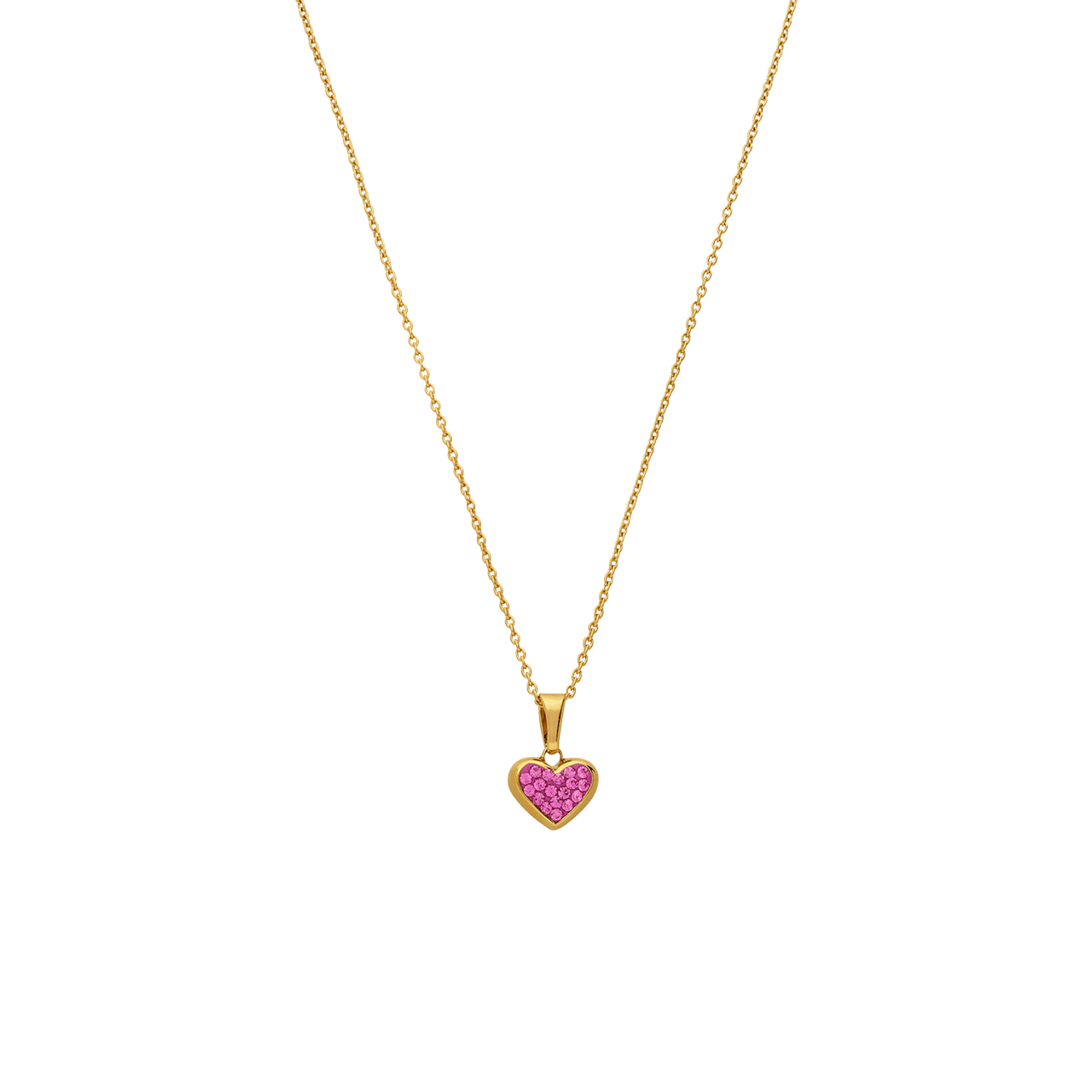 Silberne goldbeschichtete Kinderkette Herz mit rosa Kristall