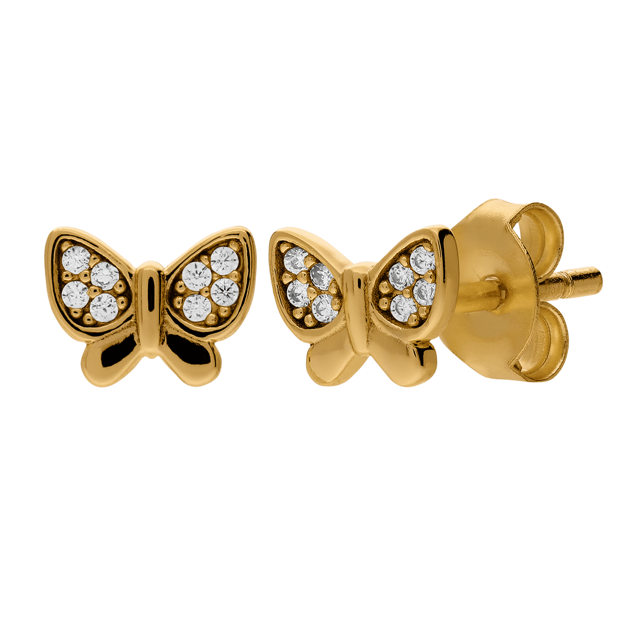 Silberne Goldplattierte Kinderohrringe Schmetterling Zirkonia