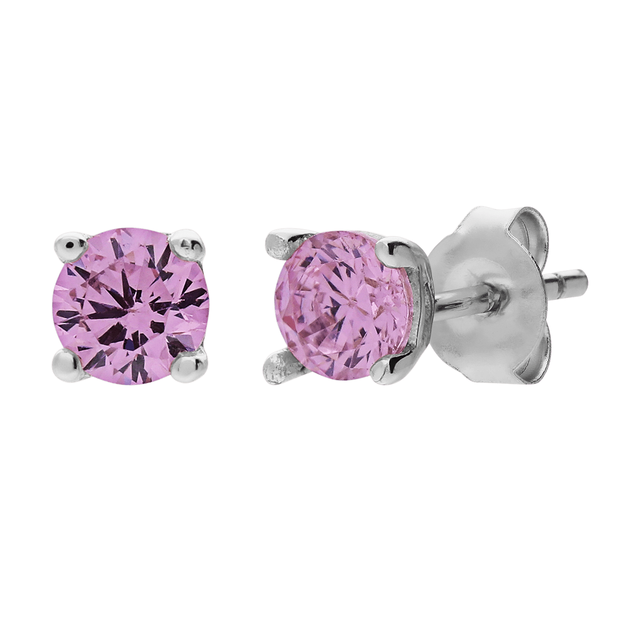 Zilveren oorring kinderen licht roze zirkonia