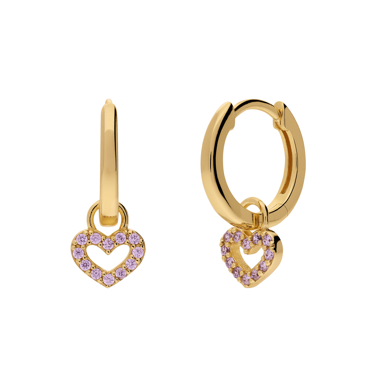 Zilveren goldplated oorring kinderen hart roze