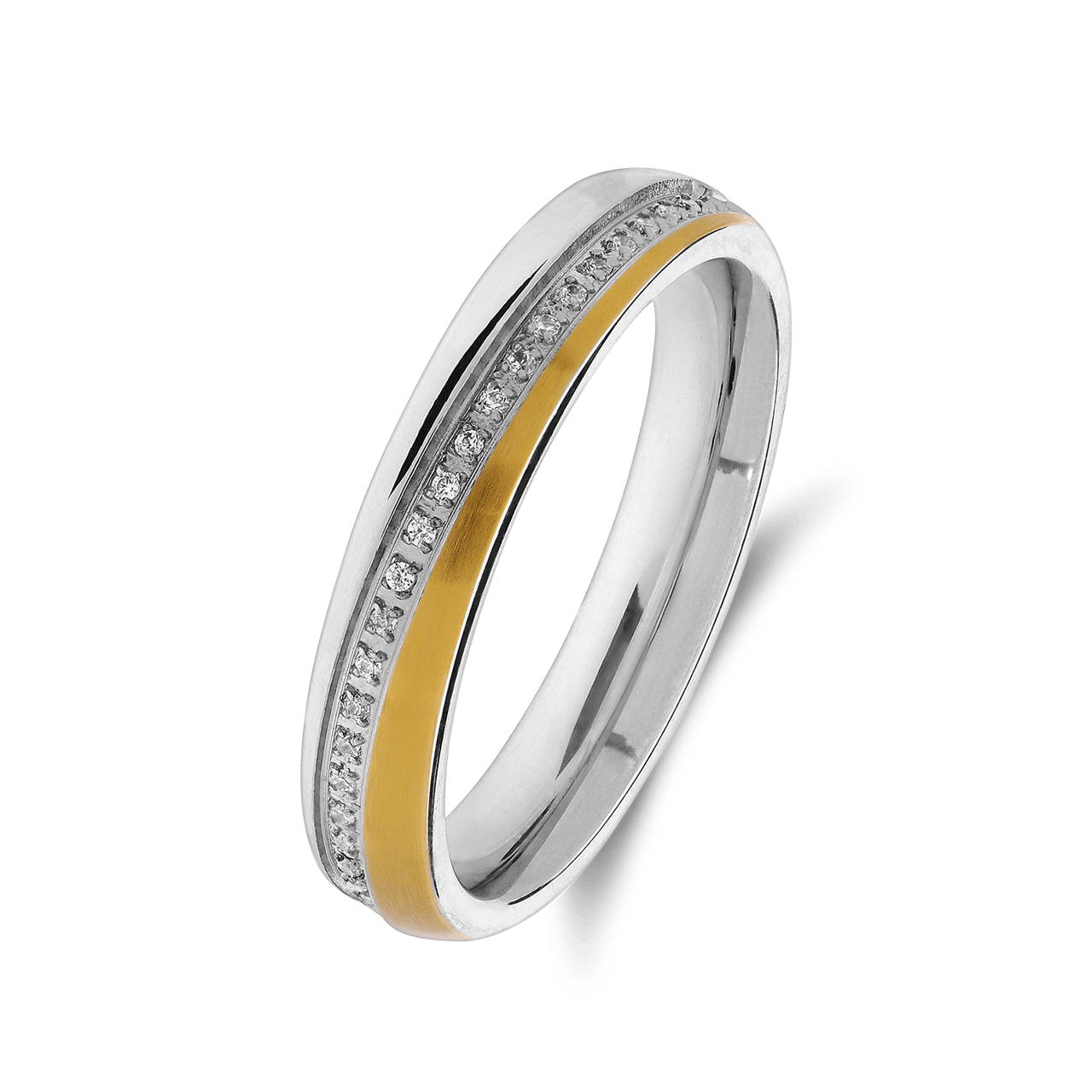 Stalen bicolor liefdesring met zirkonia