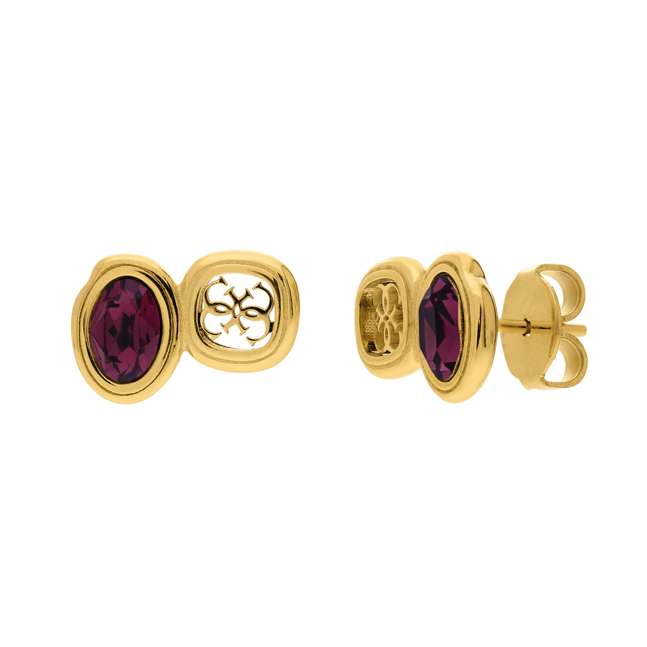 Guess stainless steel goldplated oorknoppen met kristal voor dames