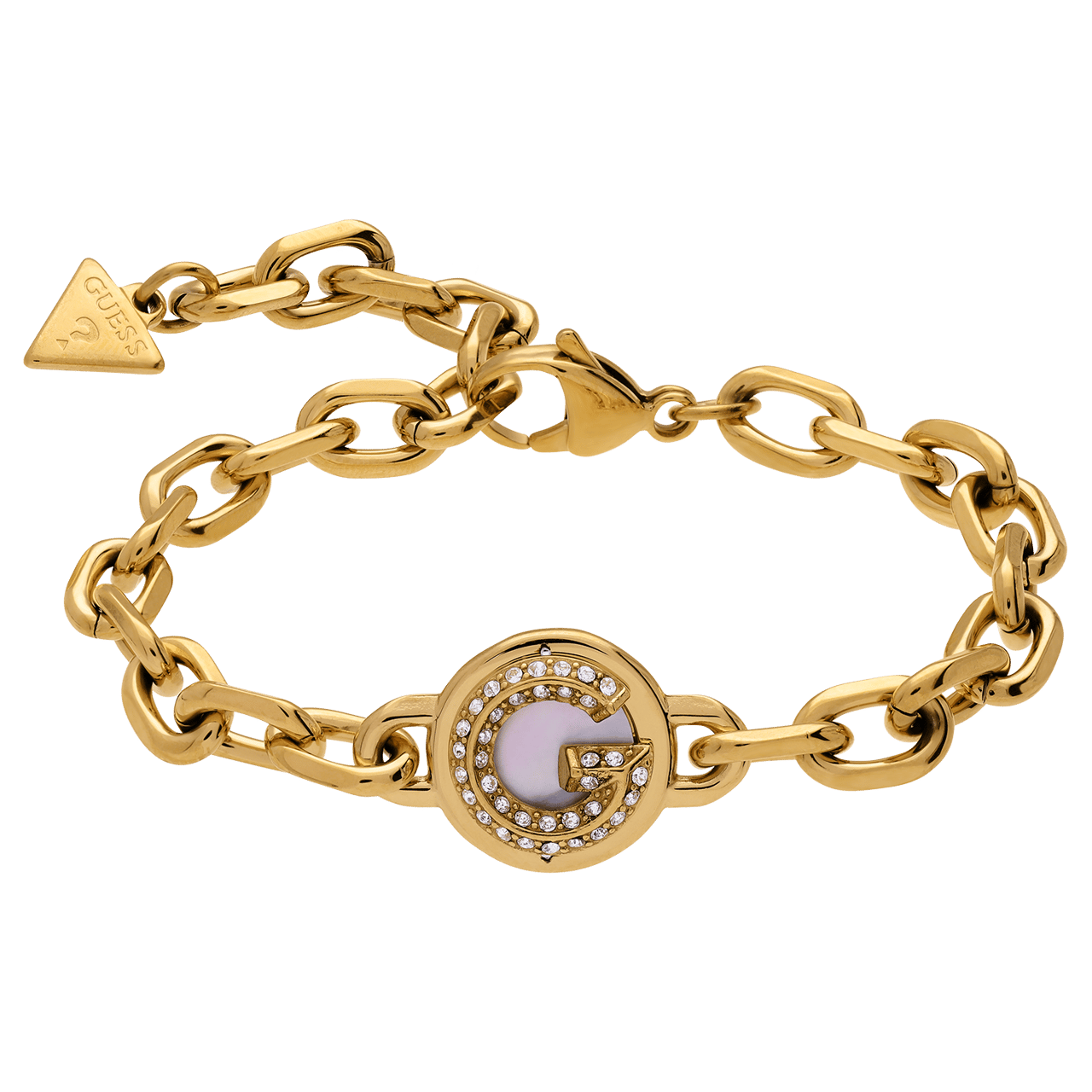Guess stainless steel goldplated fantasiearmband met munt met kristal voor dames
