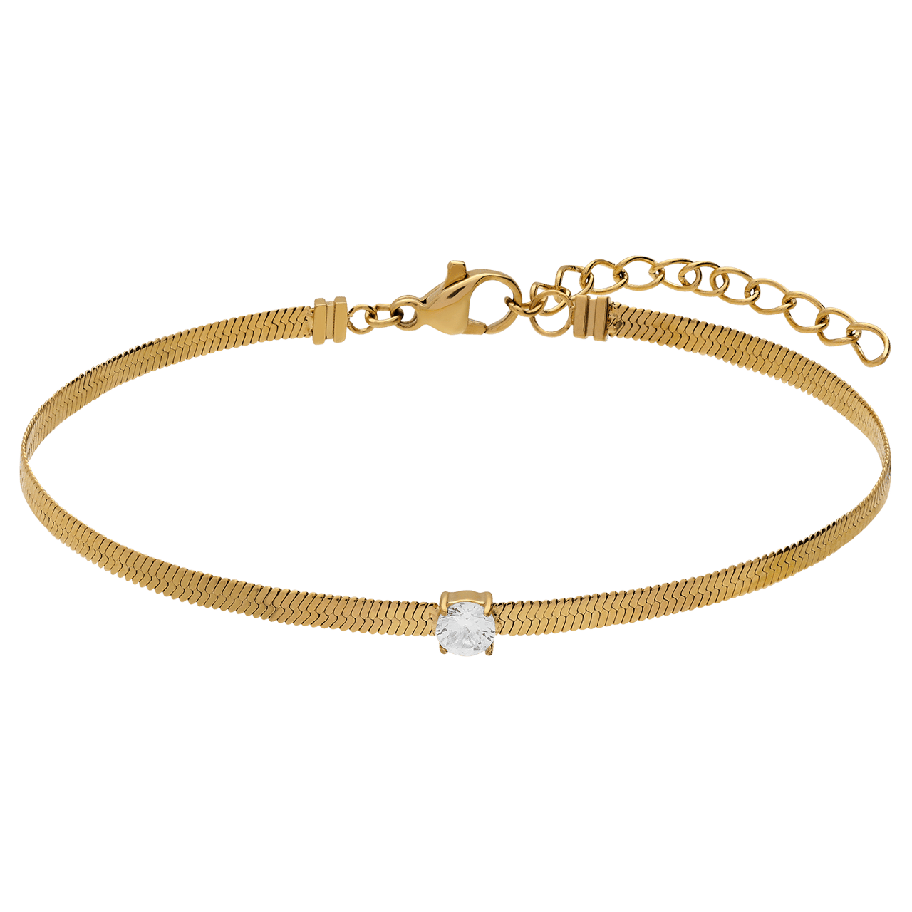 Stainless steel goldplated armband herringbone zirkonia
