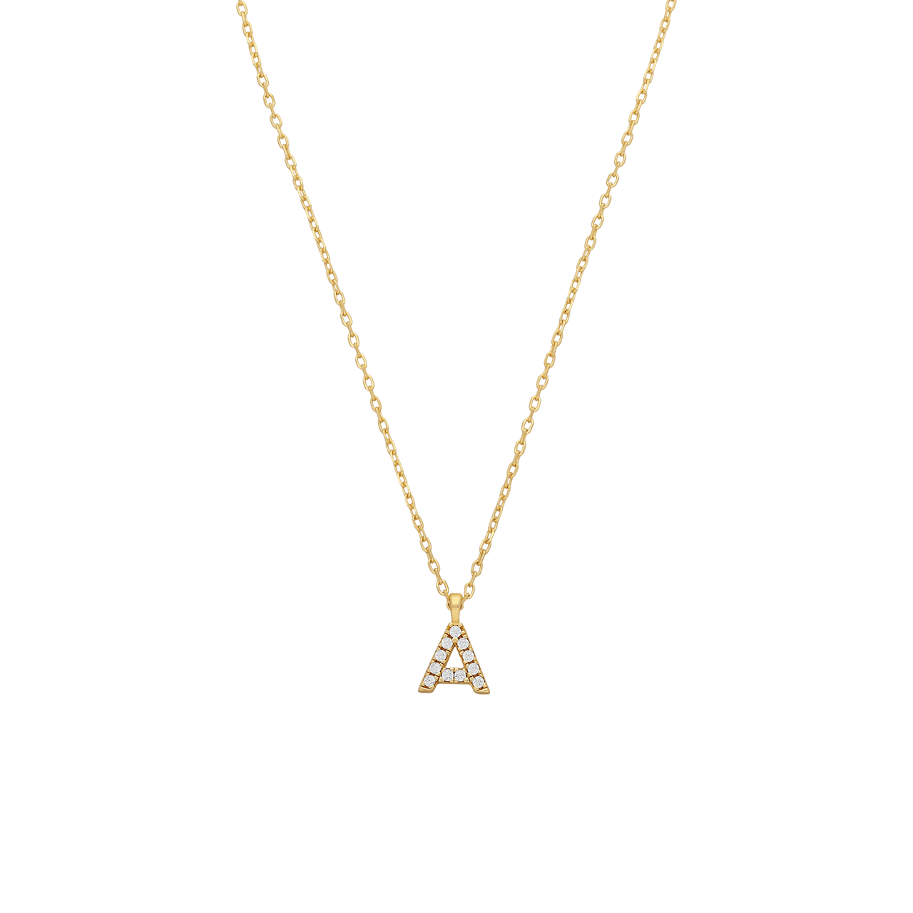 Zilveren goldplated ketting met hanger letter met zirkonia voor dames