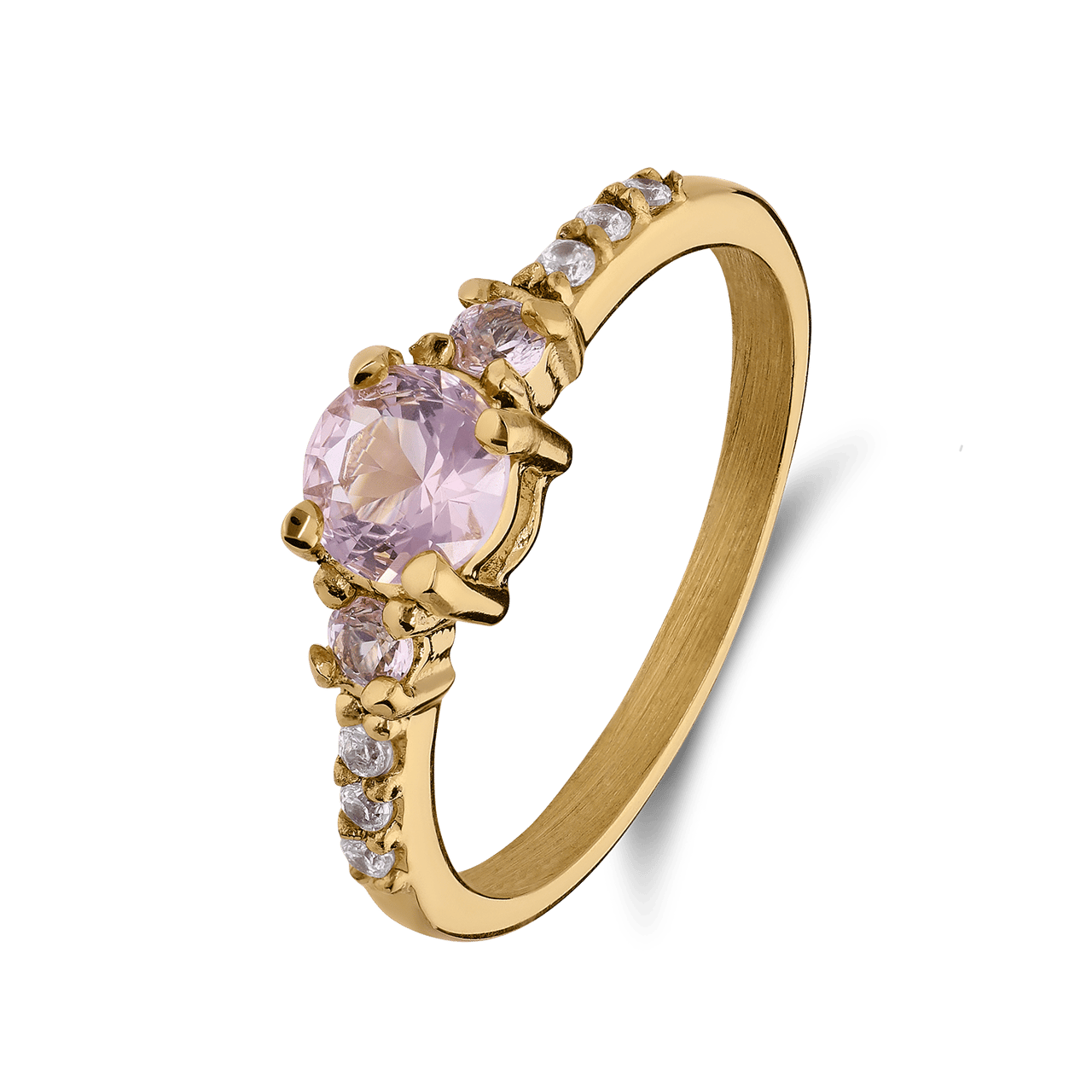 Stainless steel ring met roze zirkonia voor dames