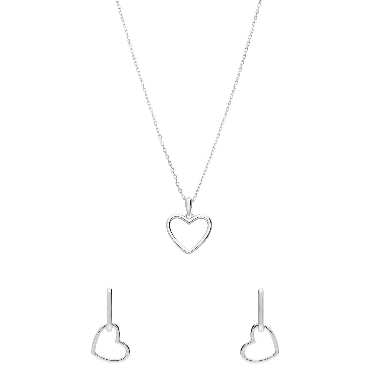 Zilveren ketting met hanger en oorbellen