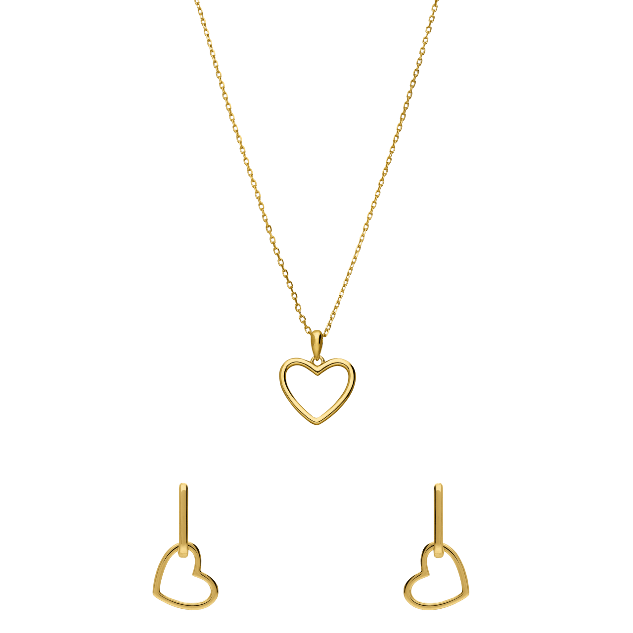 Zilveren goldplated ketting met hanger en oorbellen