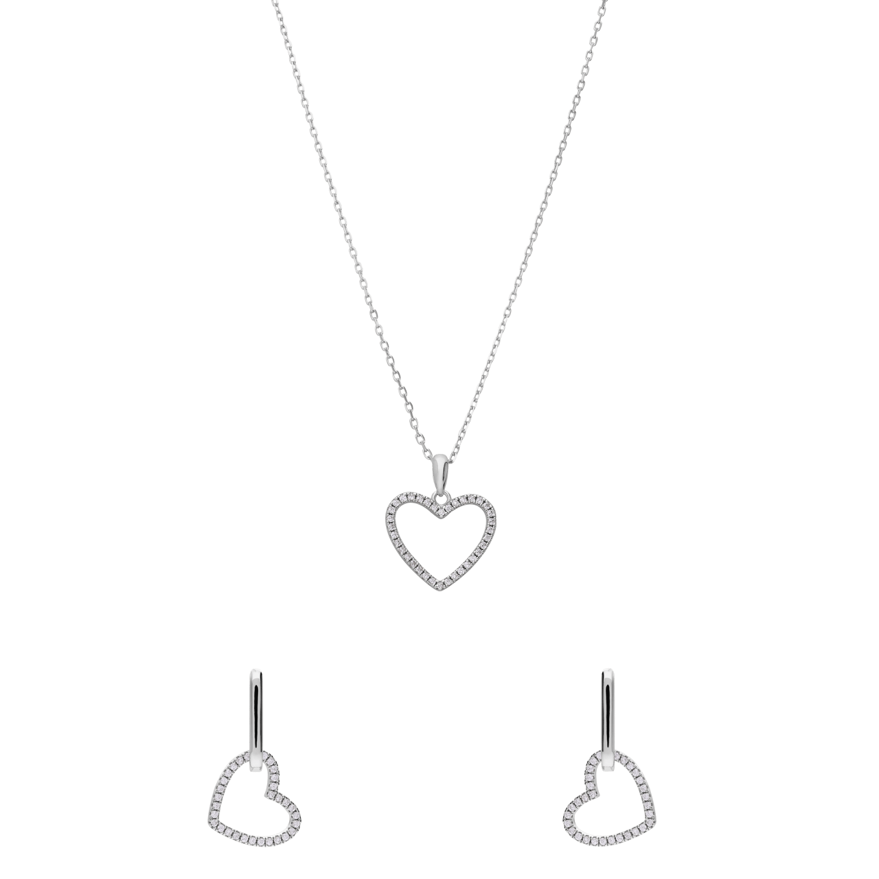 Zilveren ketting met hanger en oorbellen met zirkonia