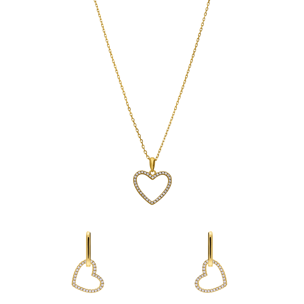 Zilveren goldplated ketting met oorbellen en zirkonia