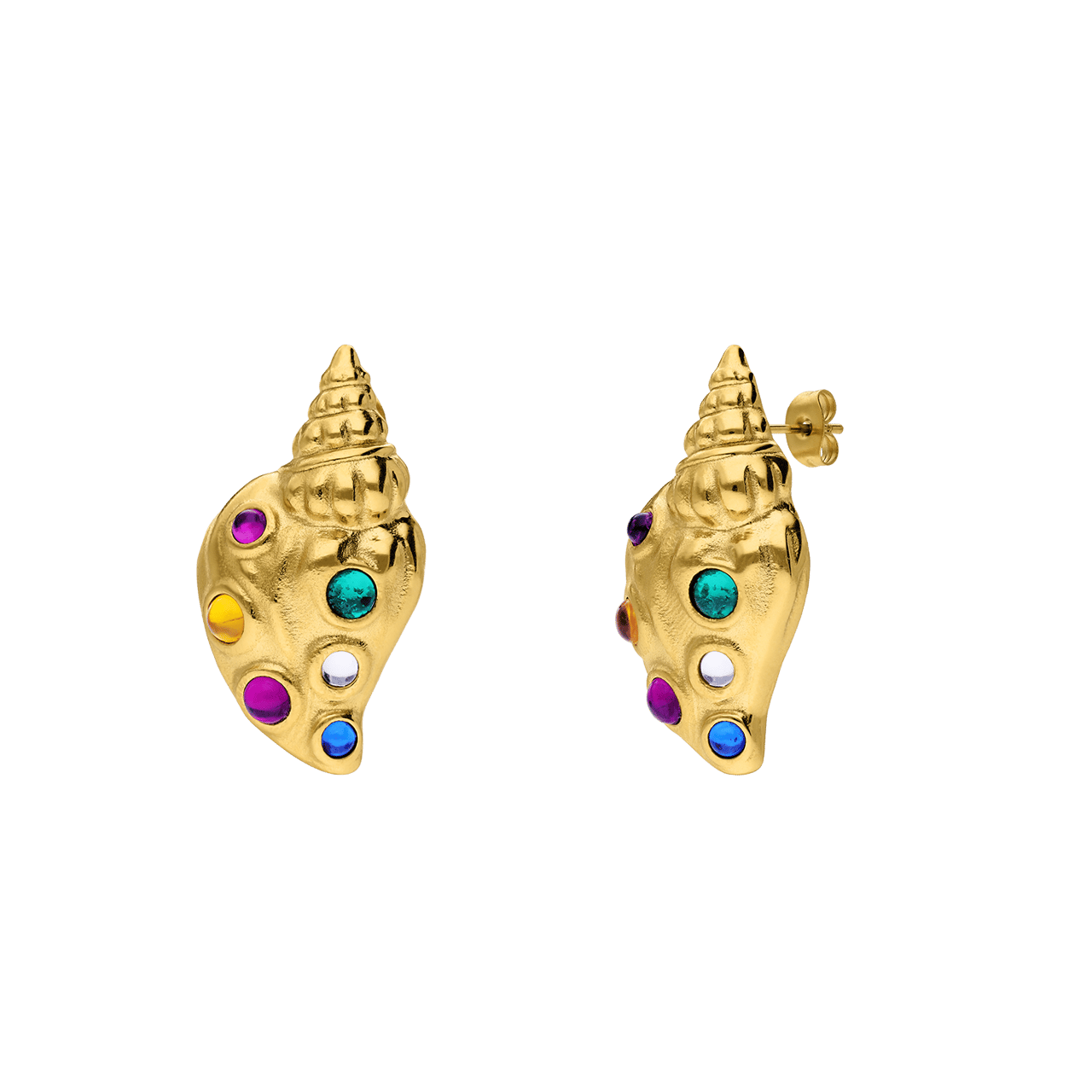 Stainless steel goldplated oorknoppen schelp met kristal voor dames