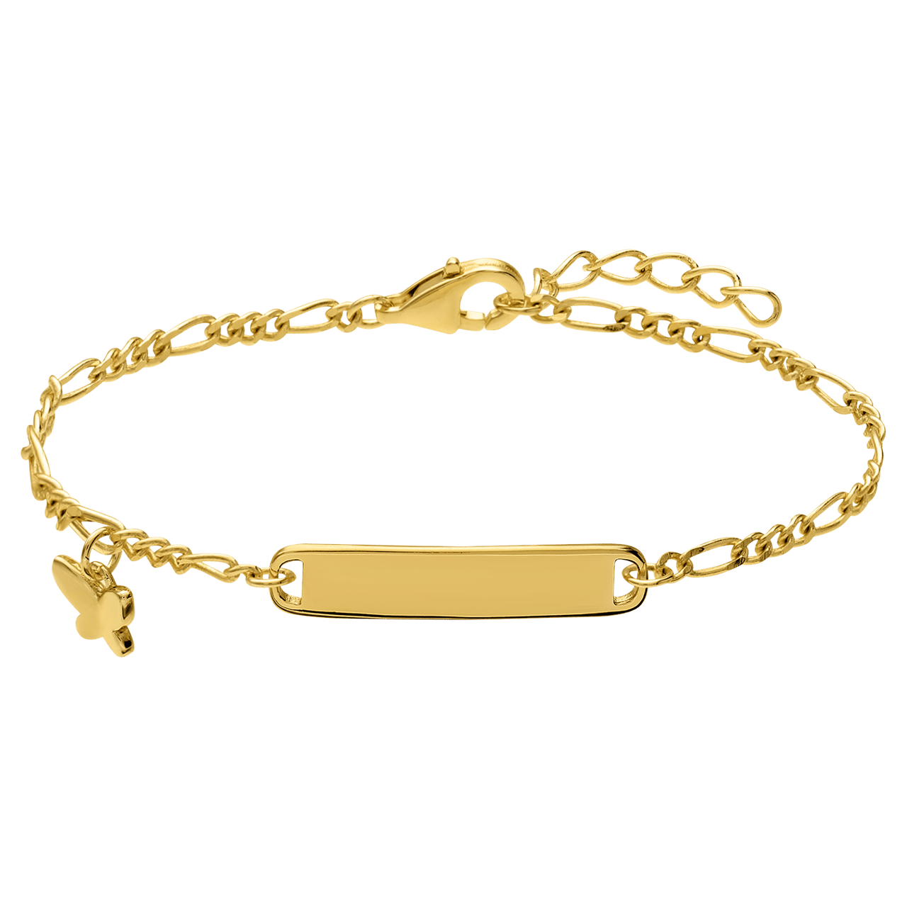 Zilveren goldplated kinderplaatarmband met vlinder